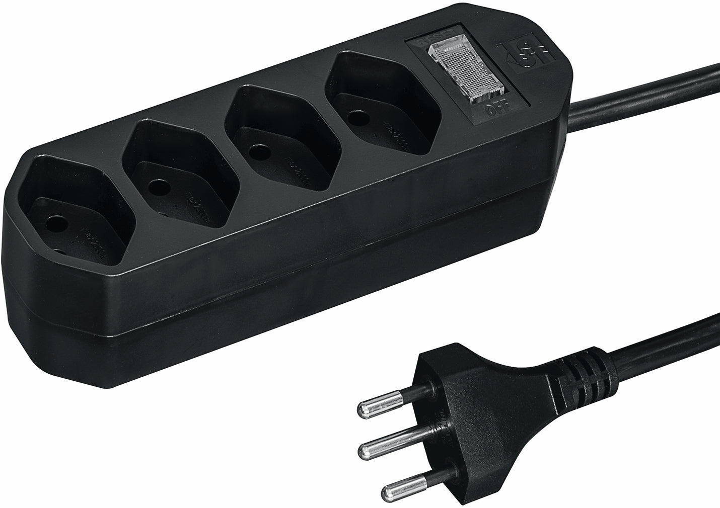 Steffen Compact Steckdosenleiste, 4×T13, mit Leuchtschalter, 1,5 m – schwarz