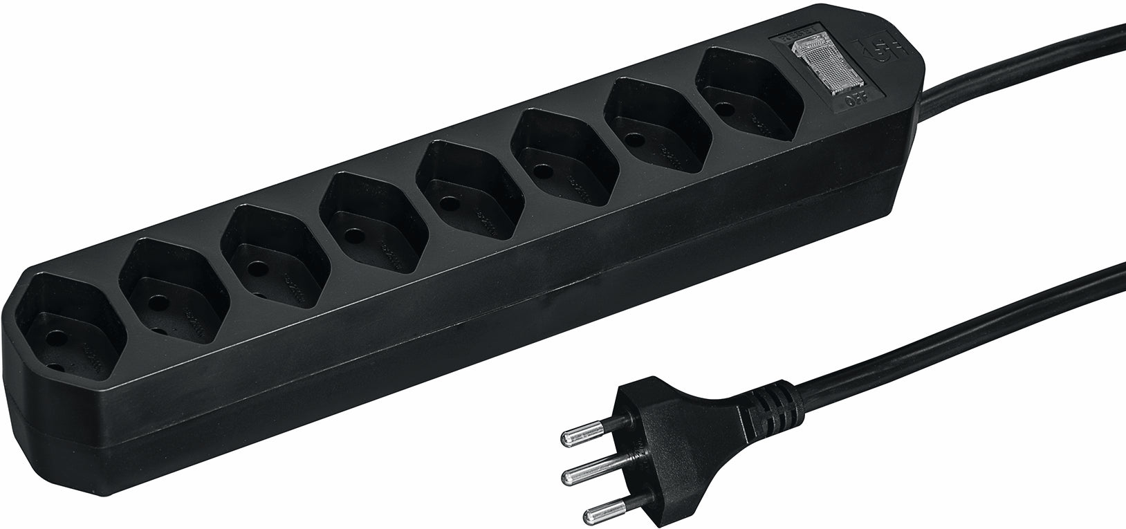 Steffen Compact Steckdosenleiste, 8×T13, mit Leuchtschalter, 1,5 m, 3-polig – schwarz