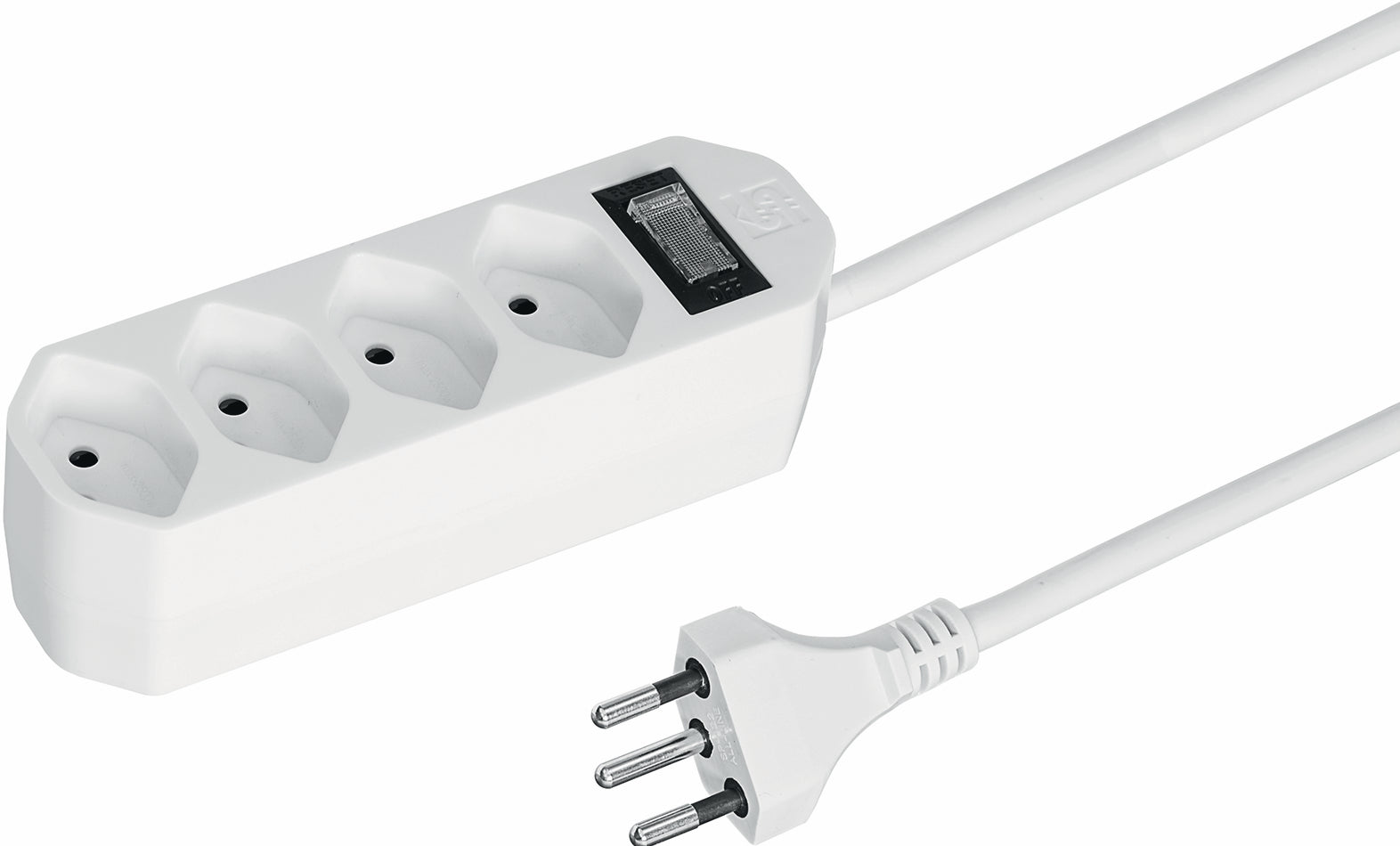 Steffen Compact Steckdosenleiste – 4×T13, mit Leuchtschalter, 1,5 m – weiss