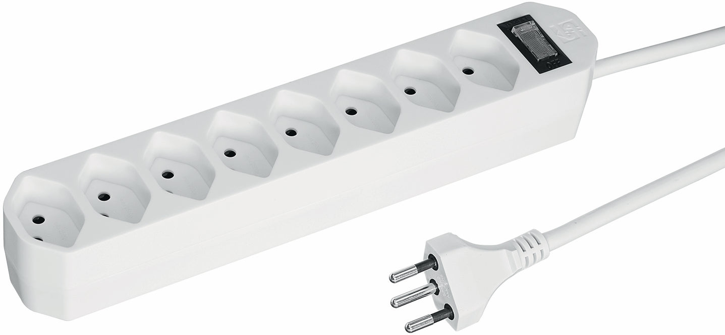 Steffen Compact Steckdosenleiste – 8× T13, 1,5 m, mit Schalter, Weiss