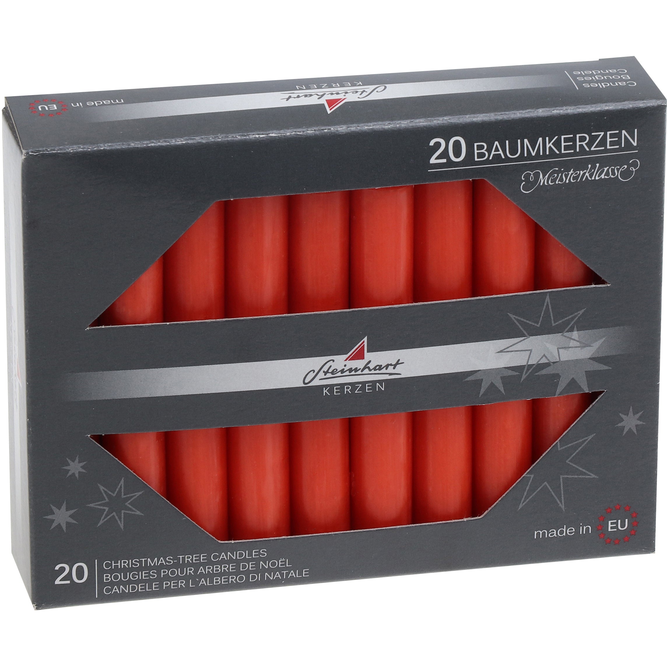 Steinhart Baumkerzen – 9,5 × 1,3 cm – 20 Stück, rot