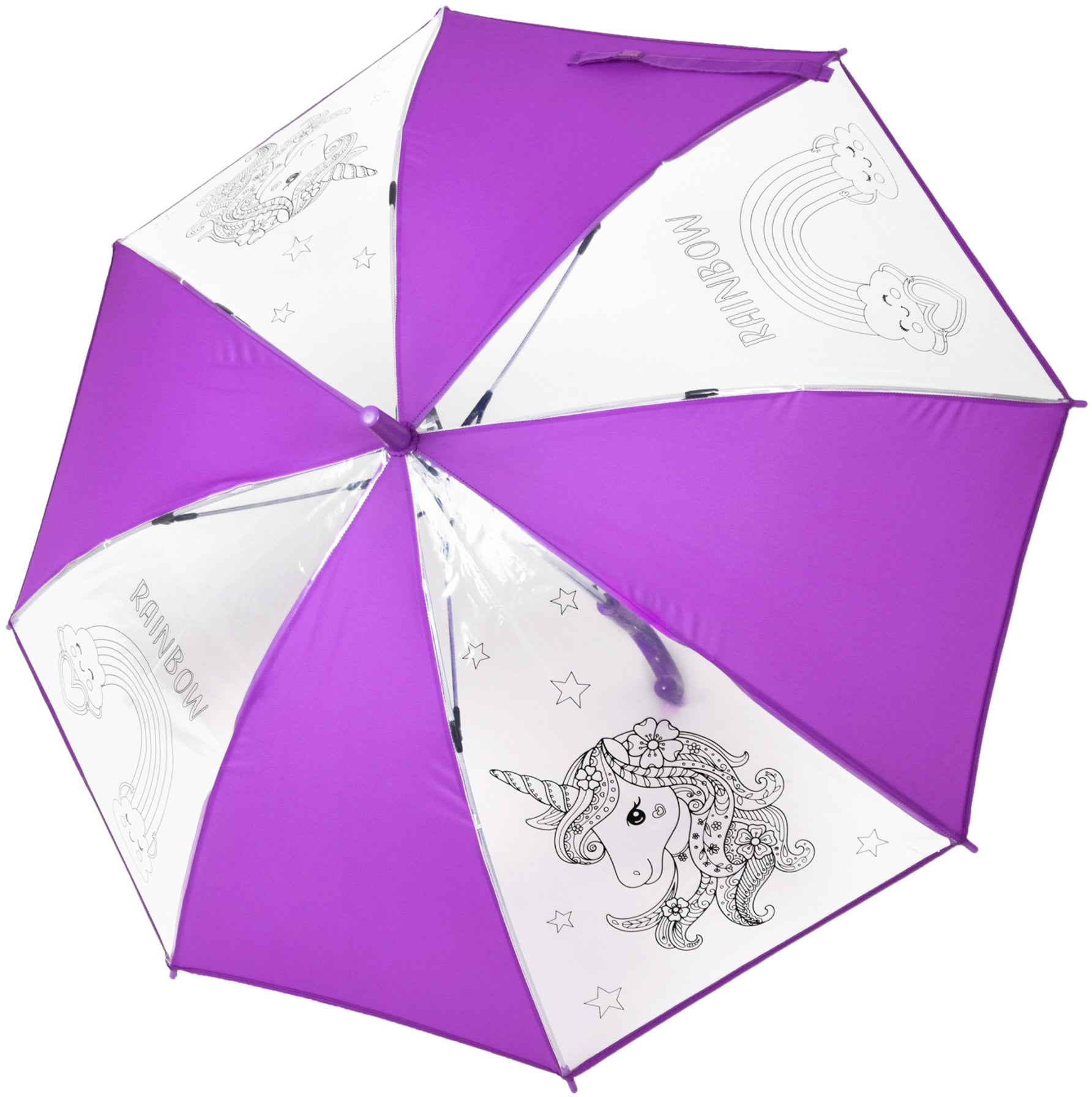 Strotz Kinderregenschirm Mia Matic 549201 – Automatik – Mandala, Einhorn – Transparent, zum Ausmalen