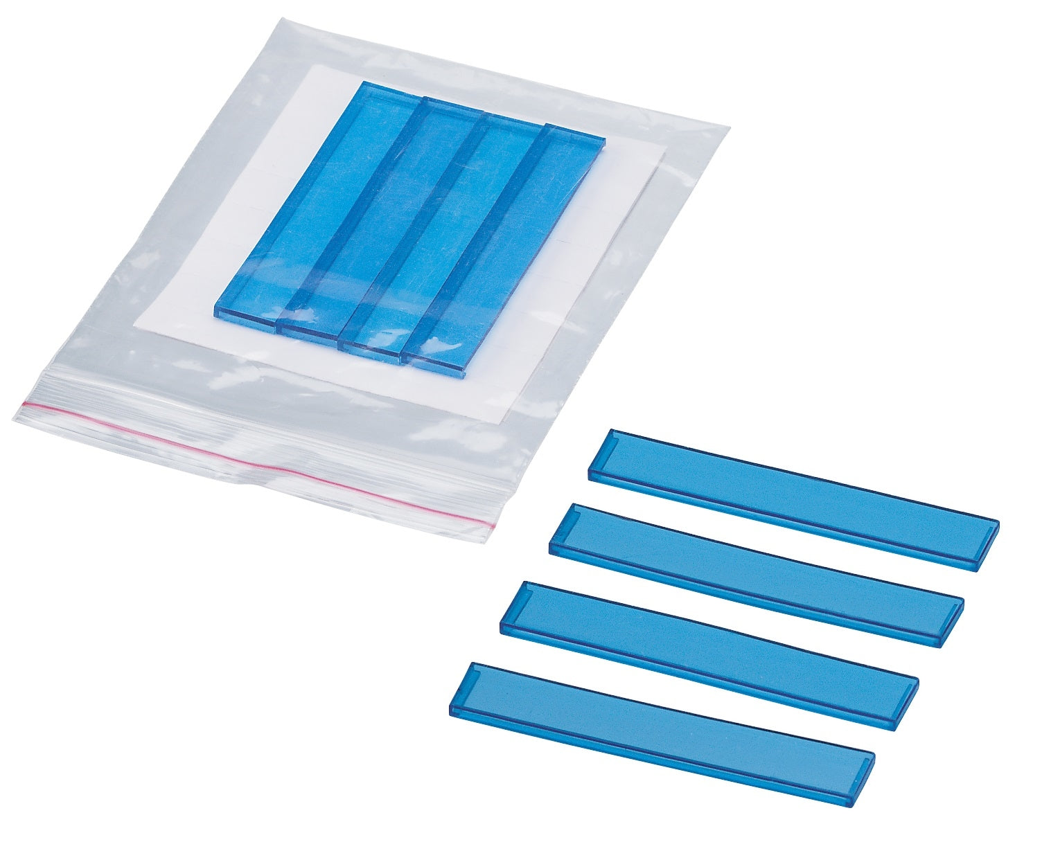 Styro Beschriftungshülse – rechteckig 130 × 4 mm, blau, für styrokay-Schubladen, inkl. weisse Etiketten