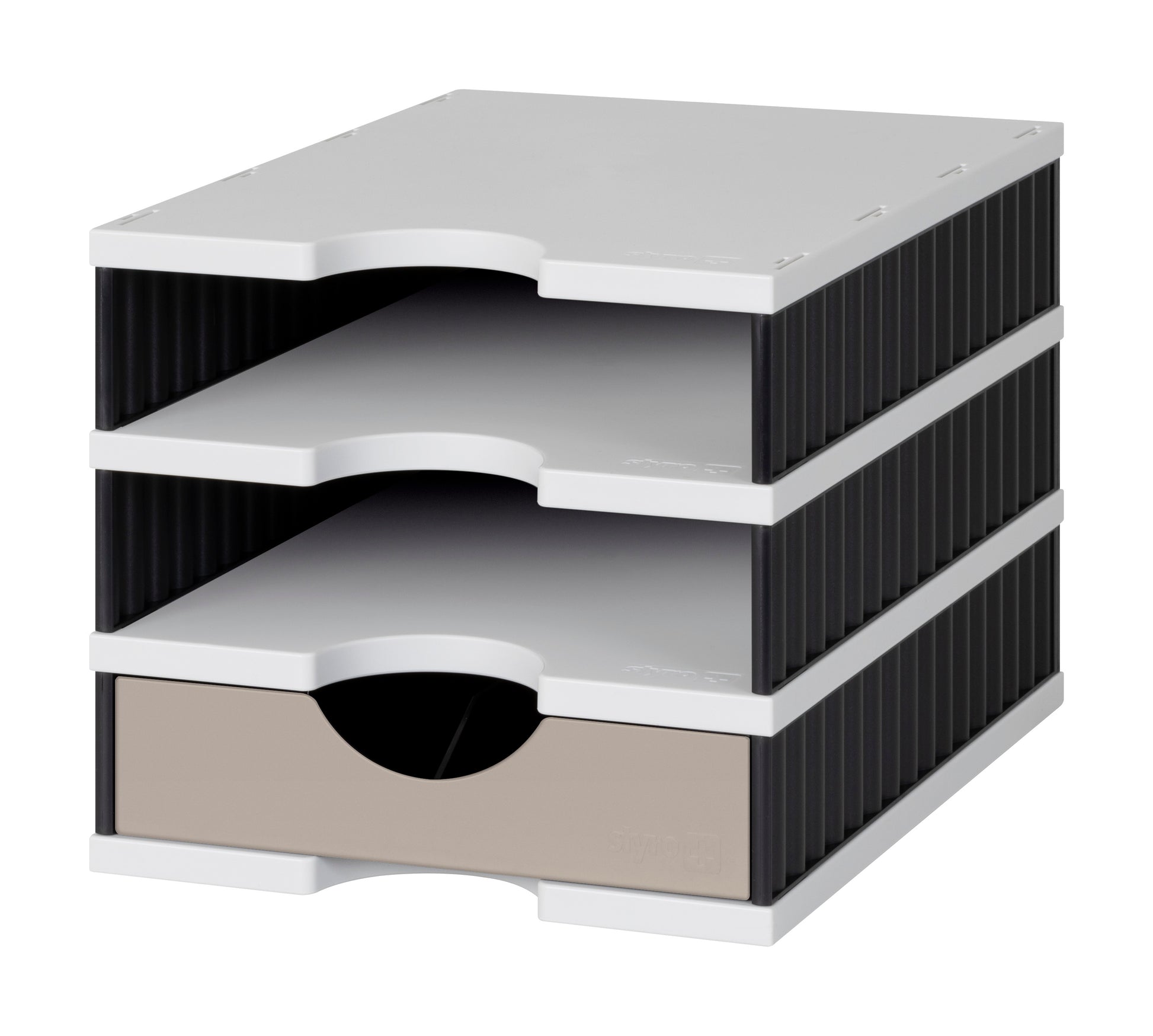 styrodoc uno 268-0103 Schubladenelement – 2 Fächer, 1 Schublade, Polystyrol (PS), für styrodoc trio