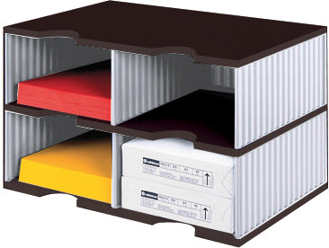 styrodoc Jumbo – Dokumentenablage 4 Fächer für C4, schwarz/grau, 360 × 70 × 520 mm