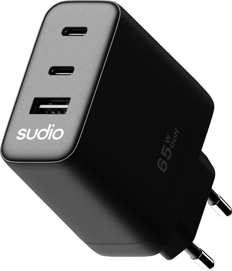 Sudio P3 USB-Ladegerät 65 W – USB-C×1 – GaN, EU-Stecker (Typ C) – Schwarz