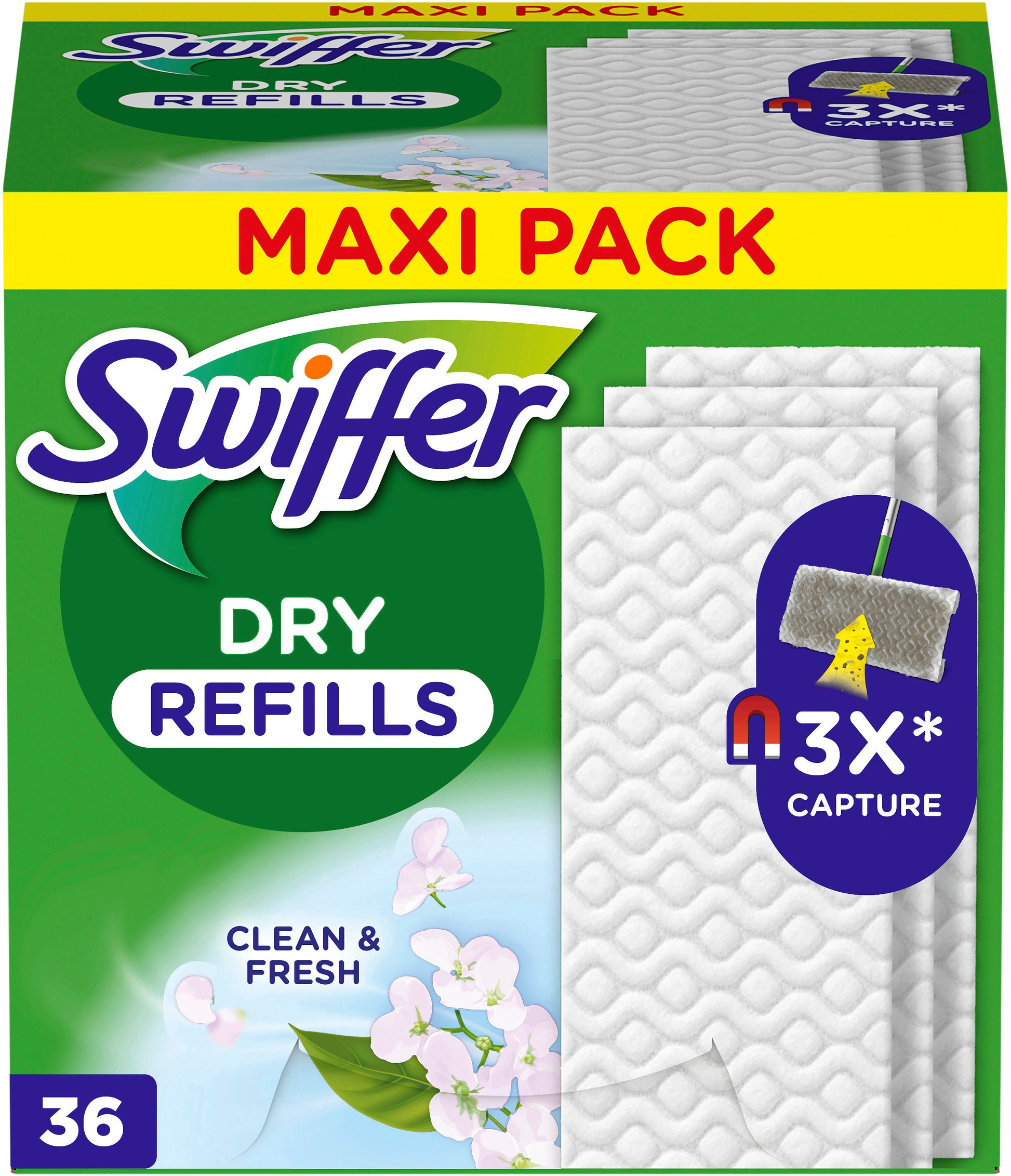 Swiffer Trocken Wischtücher Clean and Fresh – 12 × 15 cm – 36 Stk.