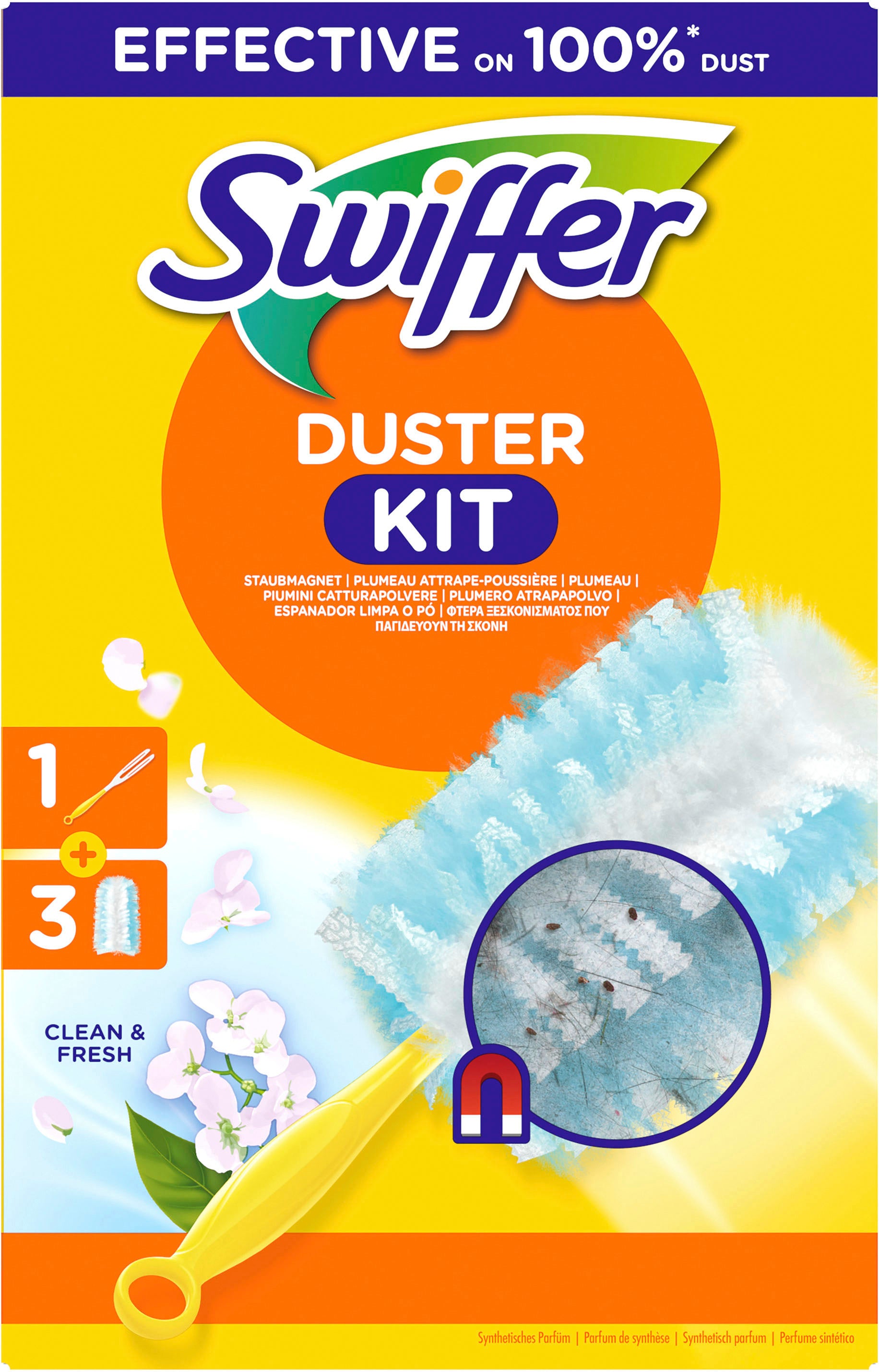 Swiffer Staubwedel Clean & Fresh 972097 – für kurze und XXL-Griffe, Starter-Set (1 Griff + 3 Stk.)
