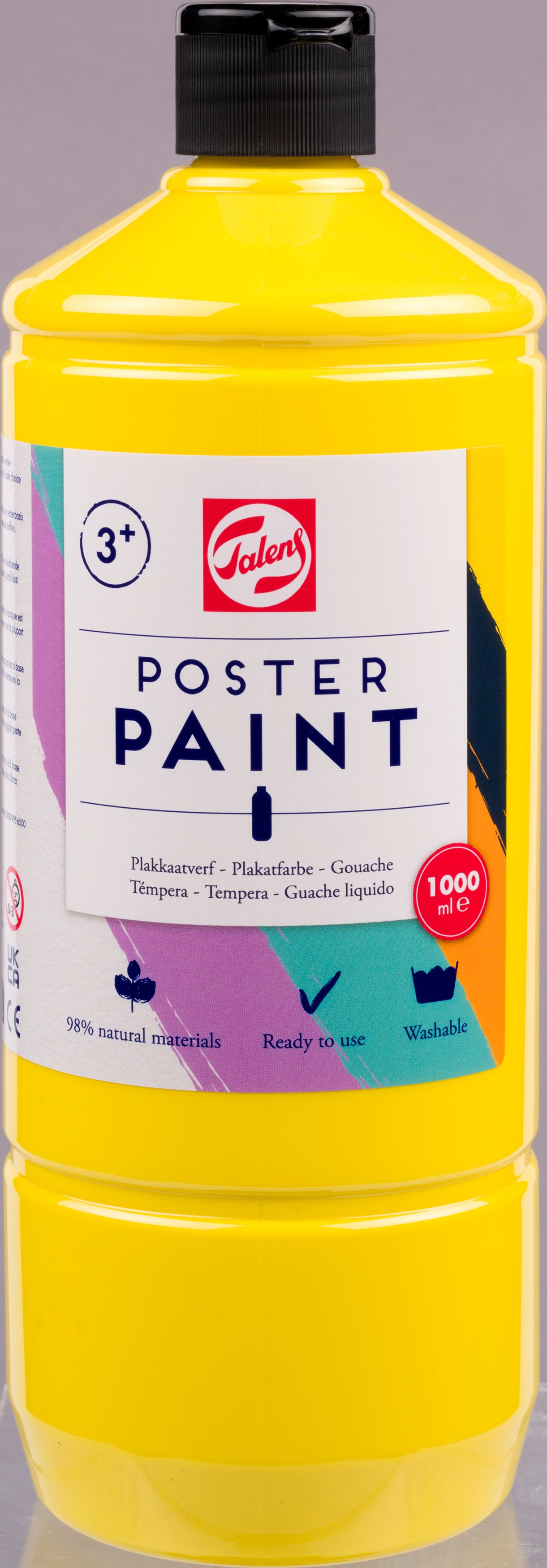 Talens Plakatfarbe – Primärgelb – 1 l, mit Pumpspender – für Papier, Holz, Glas