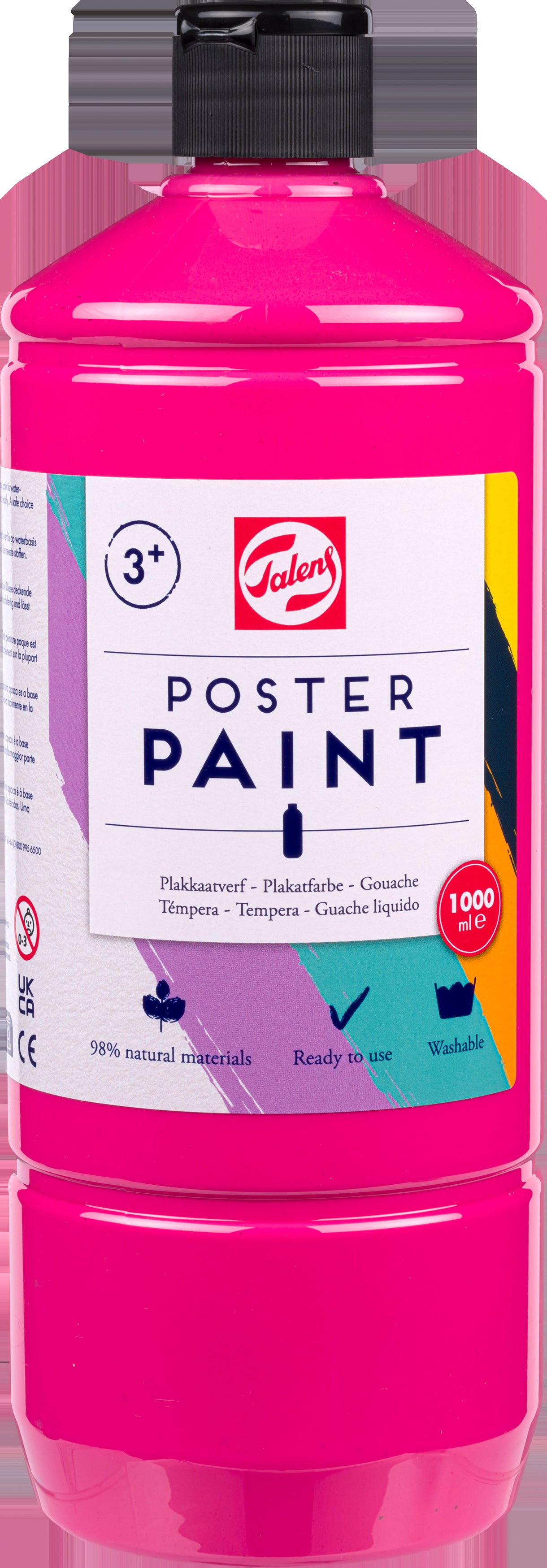 Talens Plakatfarbe – Rosa – 1,0 l (Flasche, Pumpspender) – für Papier, Holz, Glas