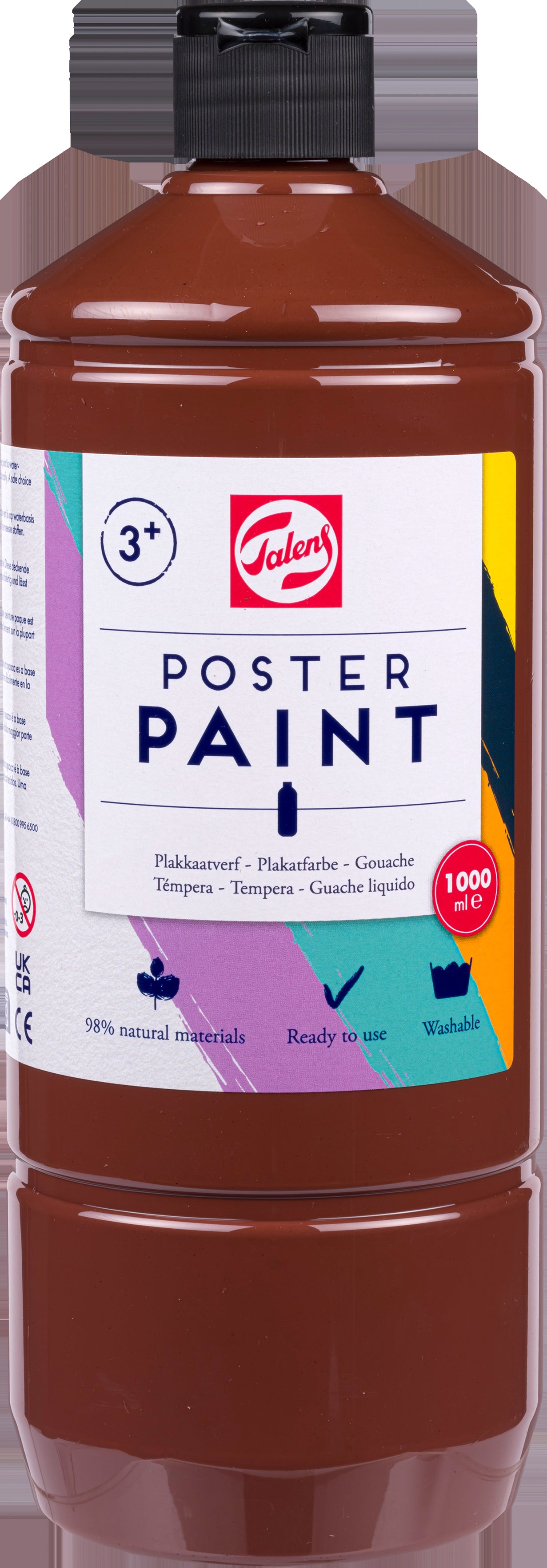 Talens Plakatfarbe – Braun – 1 l Flasche mit Pumpspender – für Papier, Holz, Glas