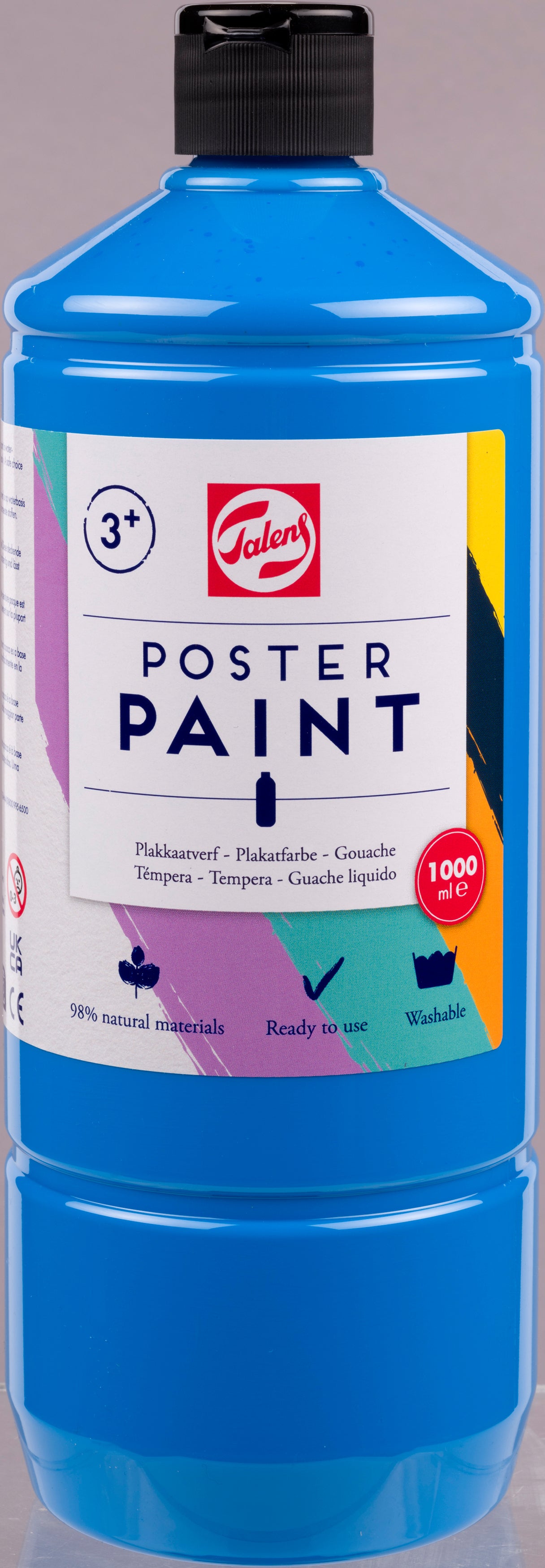 Talens Plakatfarbe – Hellblau – 1 l Flasche mit Pumpspender – für Leinwand, Papier, Holz