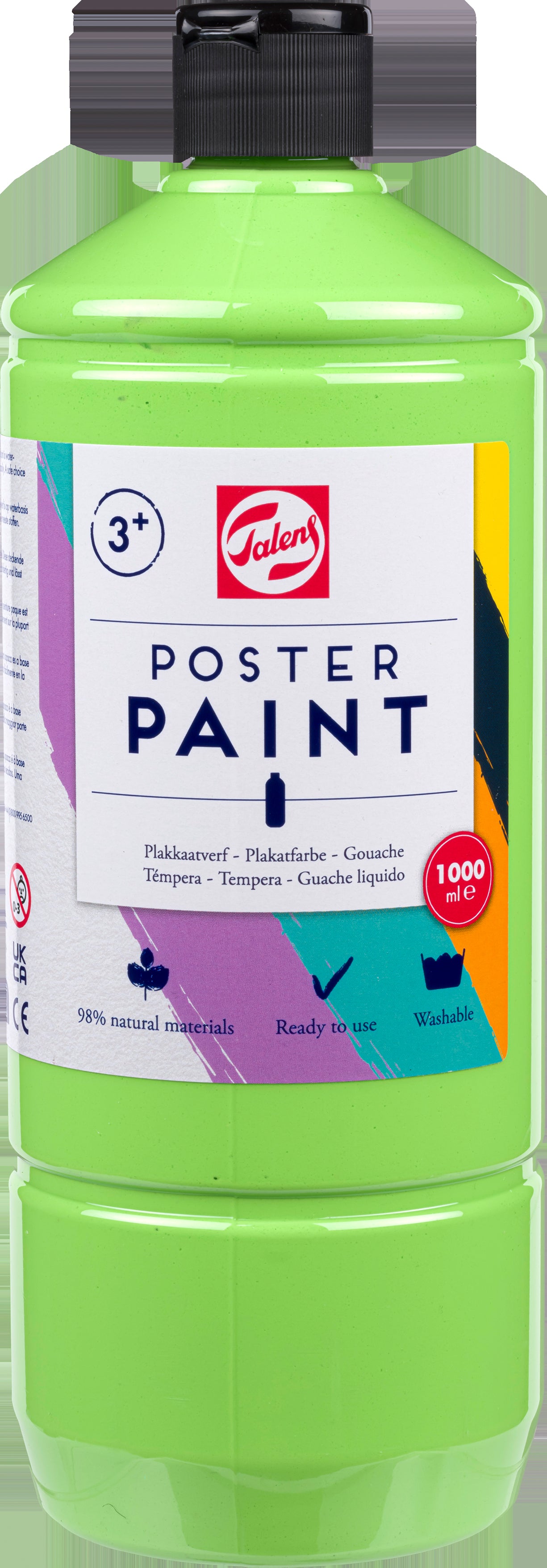 Talens Plakatfarbe – Lindgrün – 1 l Flasche, Pumpspender – für Papier, Holz, Glas