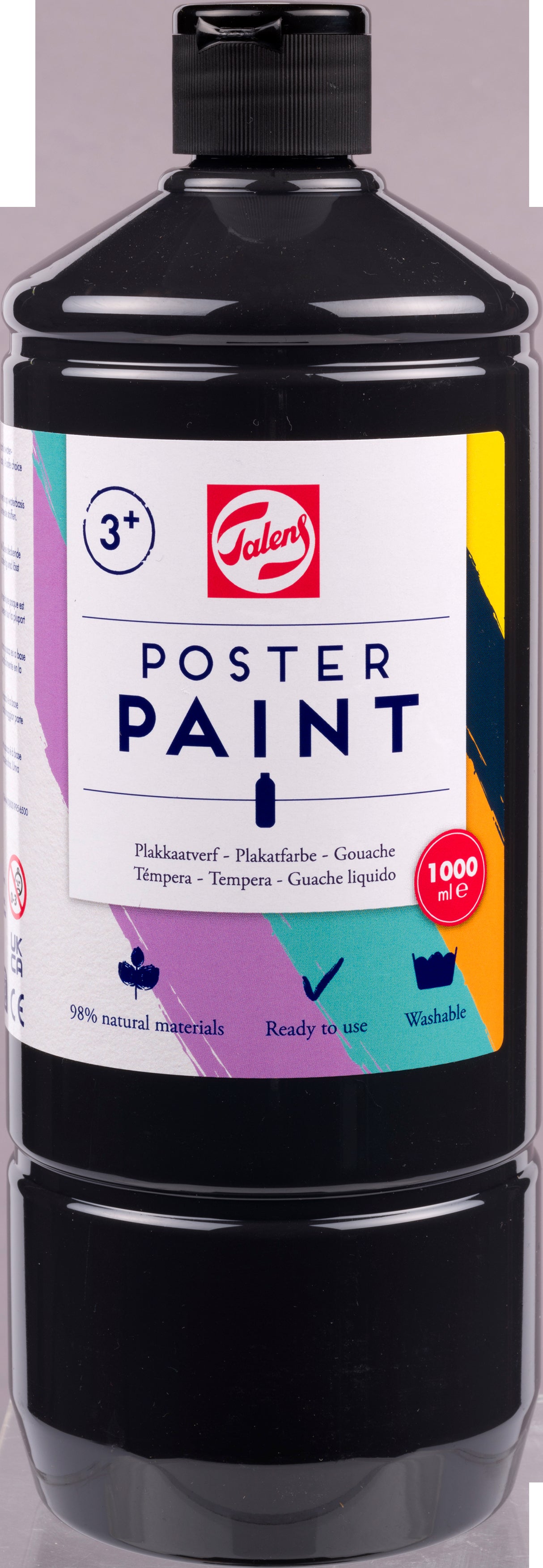 Talens Plakatfarbe – Schwarz – 1,0 l – für Papier, Holz, Glas