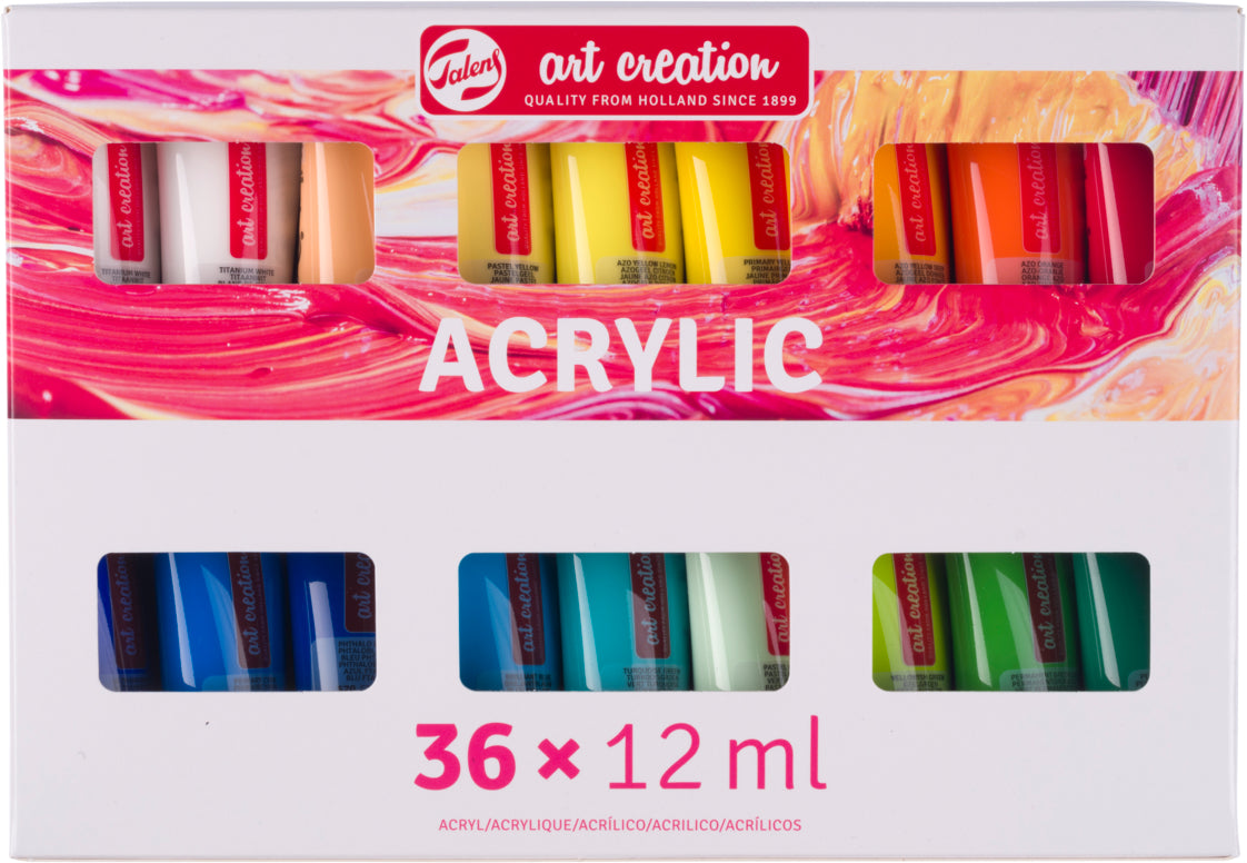 Talens Art Creation Acrylfarbe, seidenglänzend – 36 Farben – 36×12 ml (432 ml) – für Leinwand, Papier, Holz