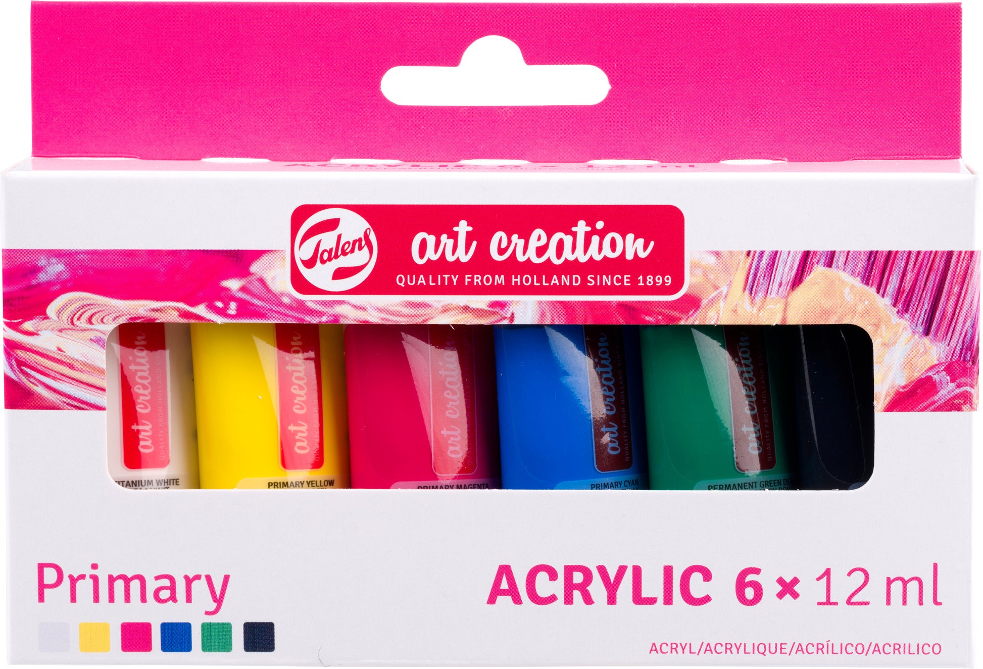 Talens Art Creation Acrylfarbe – Primär – 6 Farben – 6×12 ml (72 ml) – für Leinwand, Papier, Holz