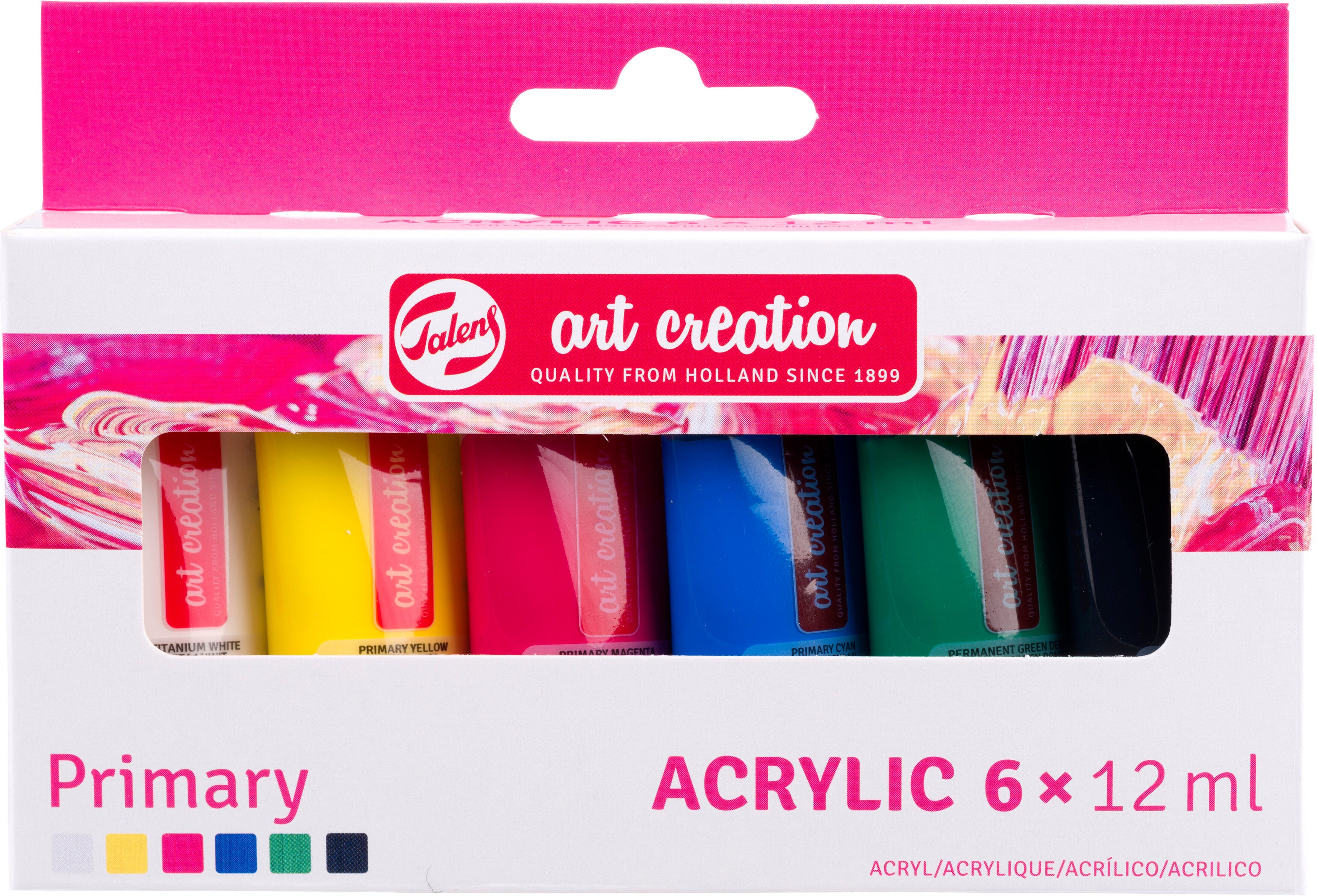 Talens Art Creation Acrylfarbe – Primär – 6 Farben – 6×12 ml (72 ml) – für Leinwand, Papier, Holz
