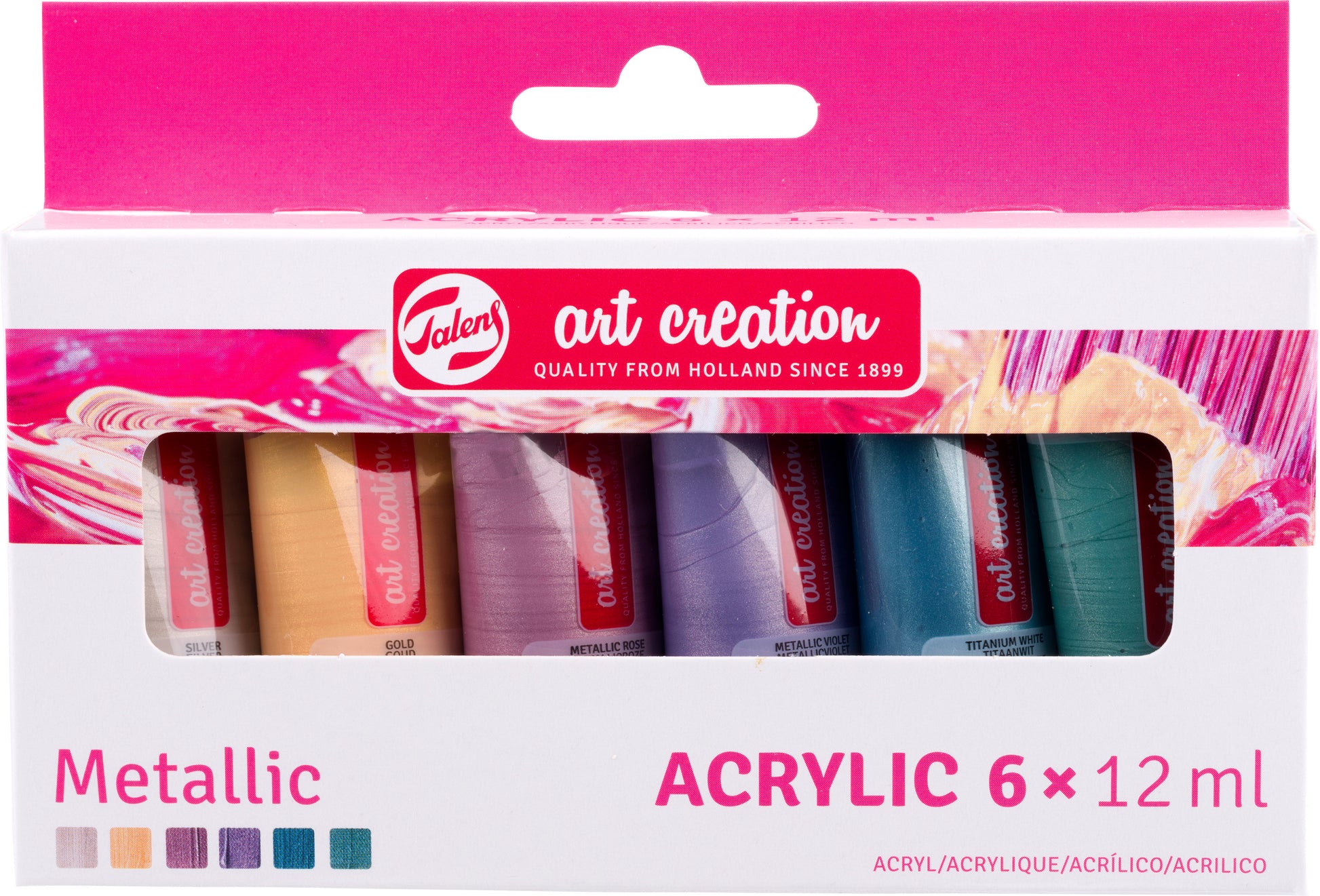Talens Art Creation Acrylfarbe – Mehrfarbig, Metallic – 6 Farben – 6×12 ml (72 ml) – für Leinwand, Papier