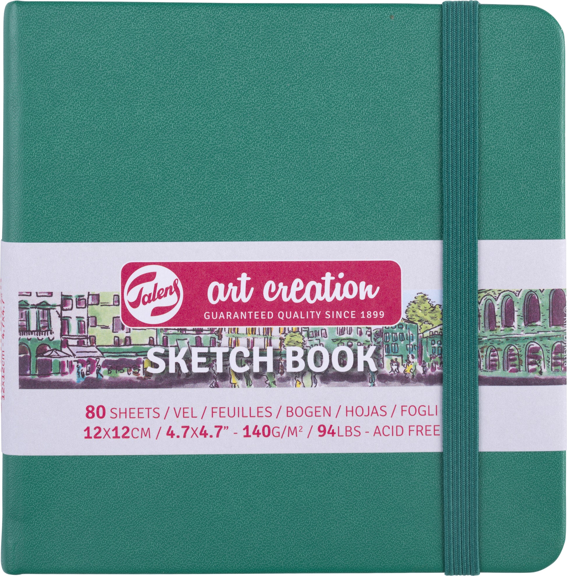 Talens Skizzenbuch – 140 g/m² – Hardcover mit Gummiband – 80 Blatt – cremefarbenes Papier – Waldgrün