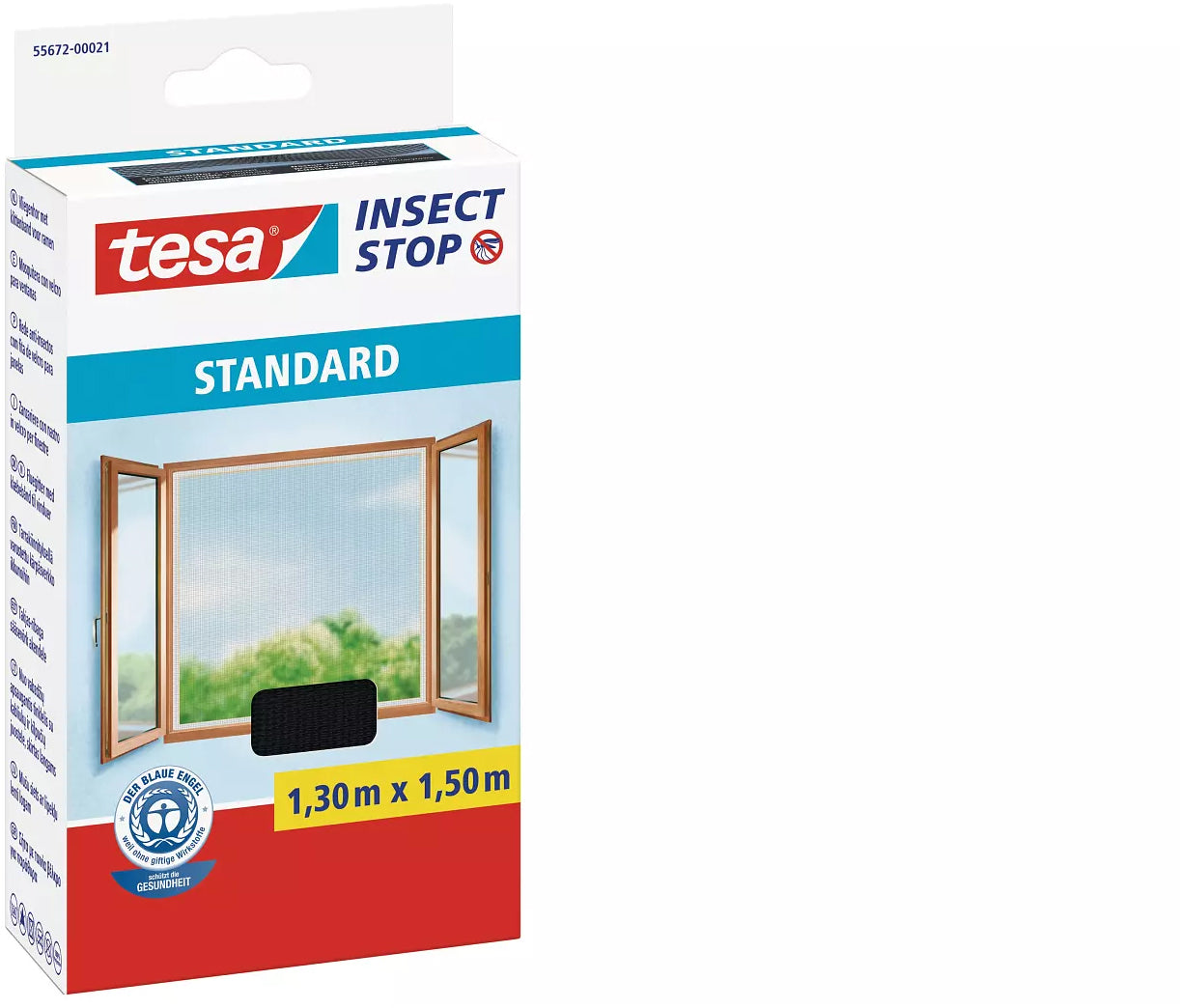 TESA Fenster-Fliegengitter – 150 × 130 cm – Anthrazit – Selbstklebend, Zuschnittbar