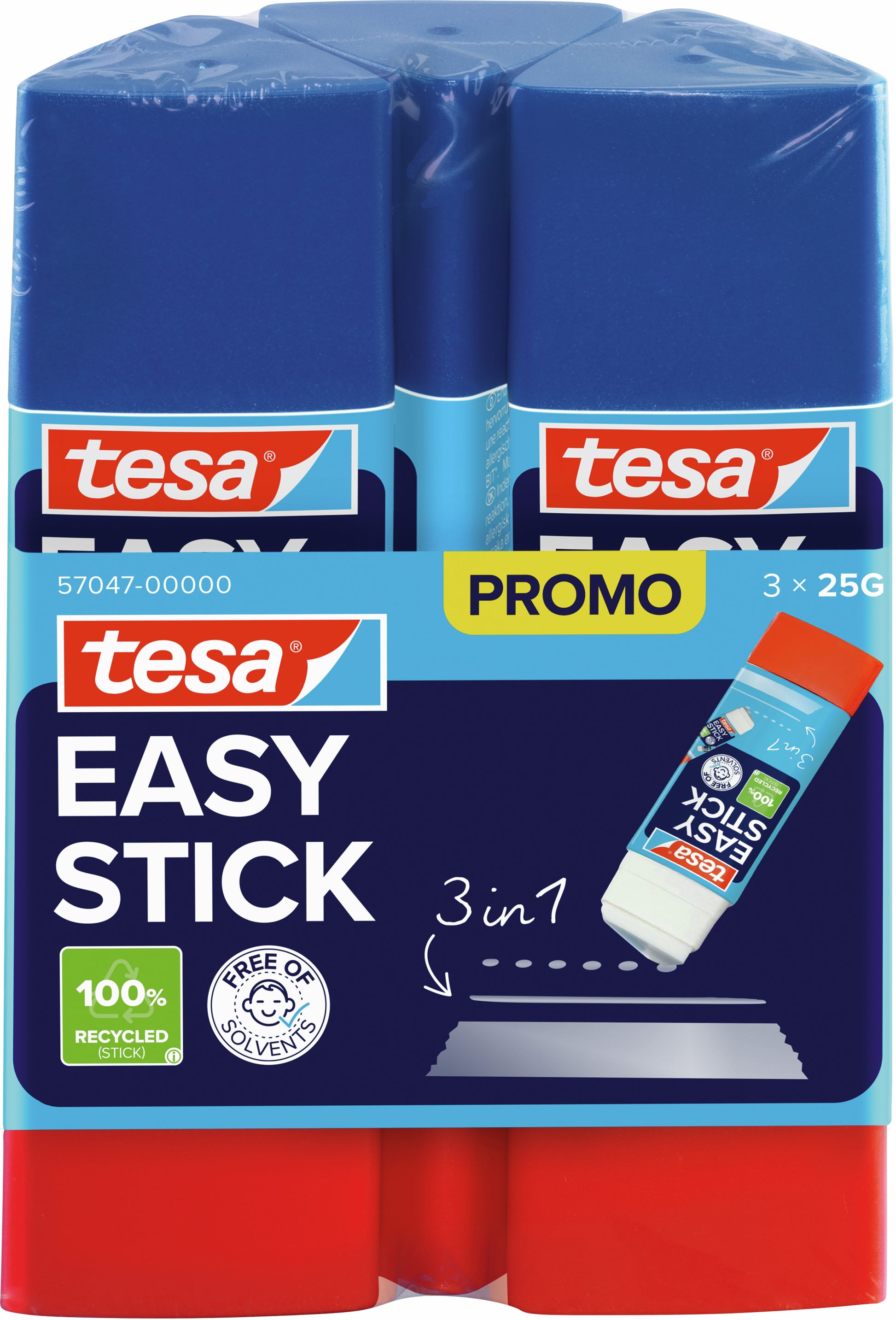 Tesa Easy Stick Klebestift – 3 × 25 g, für Karton, Papier