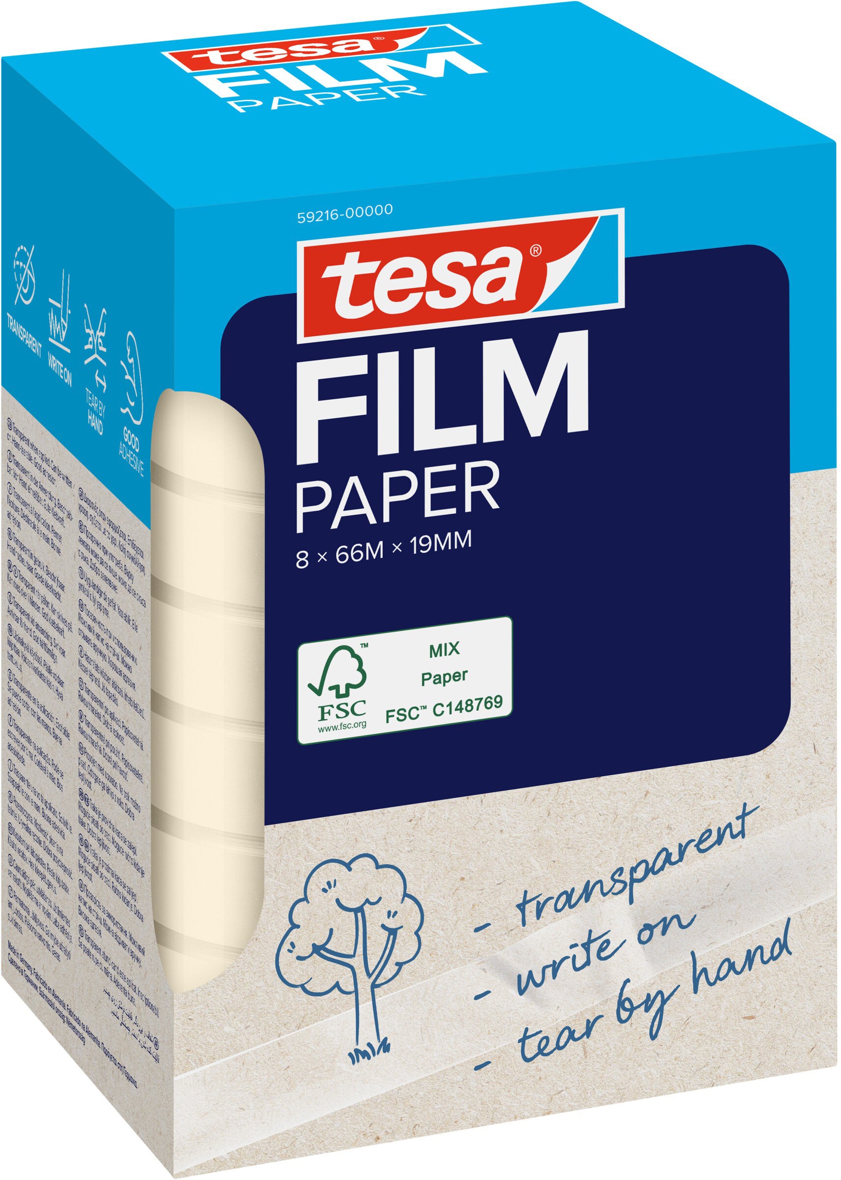 TESA Crystal Klebefilm klar – 19 mm × 66 m, transparent, Papier, beschreibbar