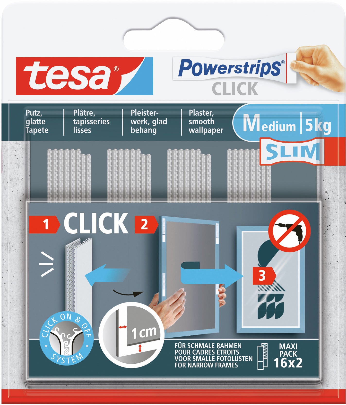 TESA Powerstrips Click Small Klettband – 120 mm × 0,14 m, selbstklebend, wiederablösbar