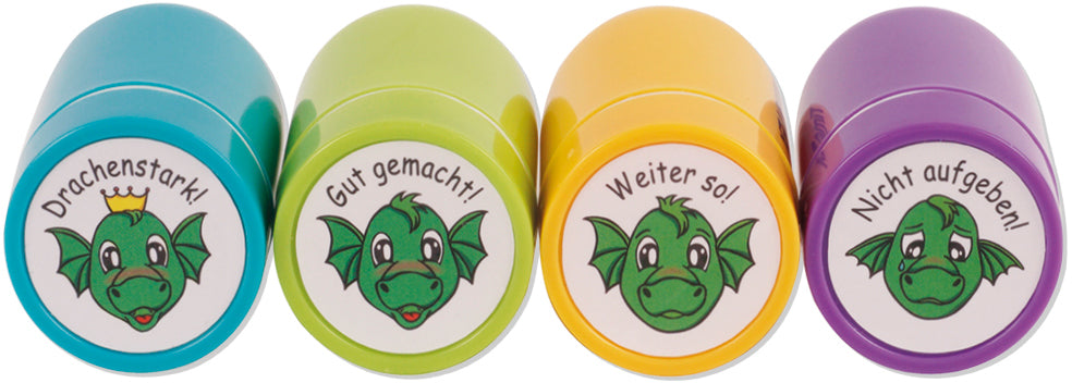 Timetex 62016 – Selbstfärbender Motivstempel, Motiv Drachen-Gesichter – Rot, 4er-Set