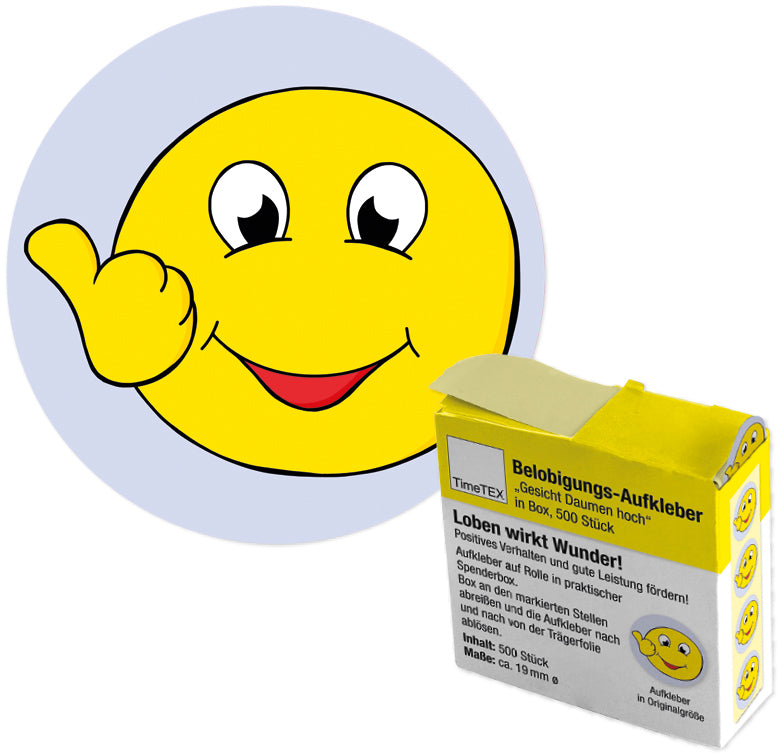 Timetex Aufkleber – Daumen hoch Gesicht, 500 Aufkleber