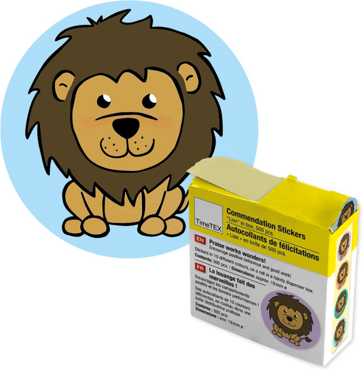 Timetex Sticker Belobigungs-Aufkleber – Ø 19 mm, Löwe, mehrfarbig – 500 Sticker