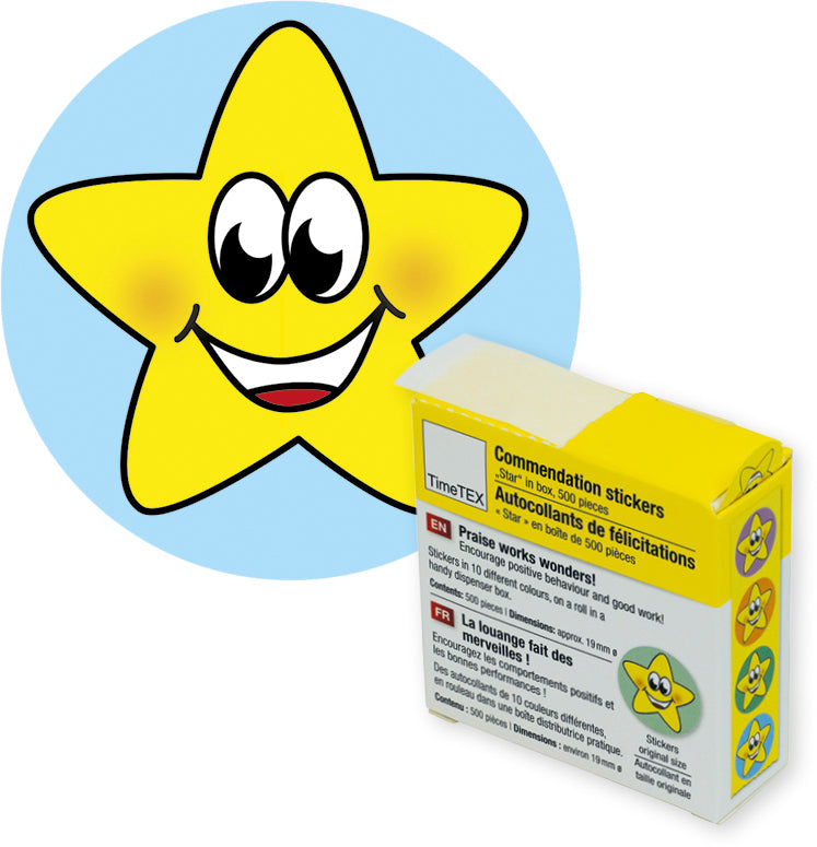 Timetex Sticker – Ø 19 mm, Sternchen, Mehrfarbig – 500 Sticker