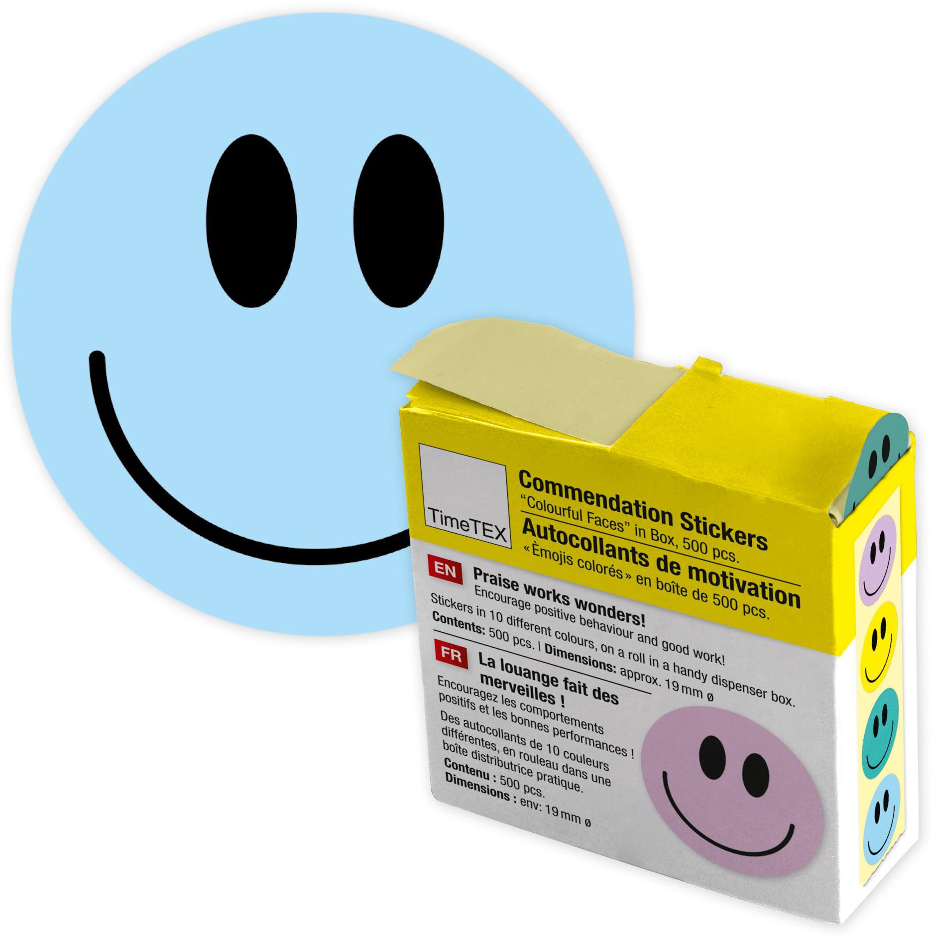 Timetex Belobigungs-Aufkleber, lachende Gesichter, Set à 4 Bögen, 500 Stk, Ø 19 mm