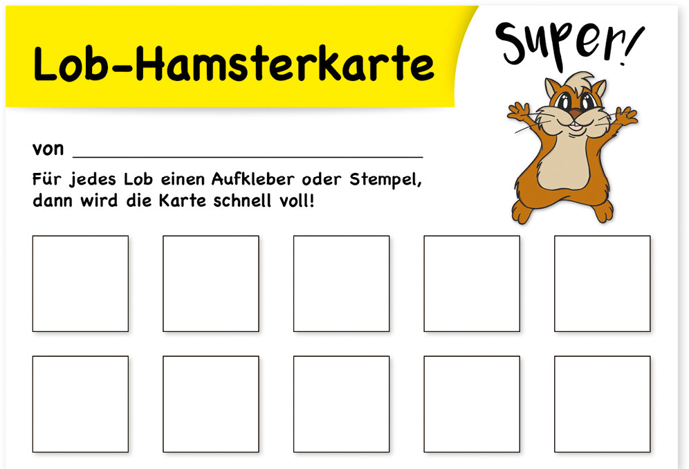 Timetex Belohnungskarten – Lob-Hamsterkarte, 25 Stück, je 10 Sticker Platz