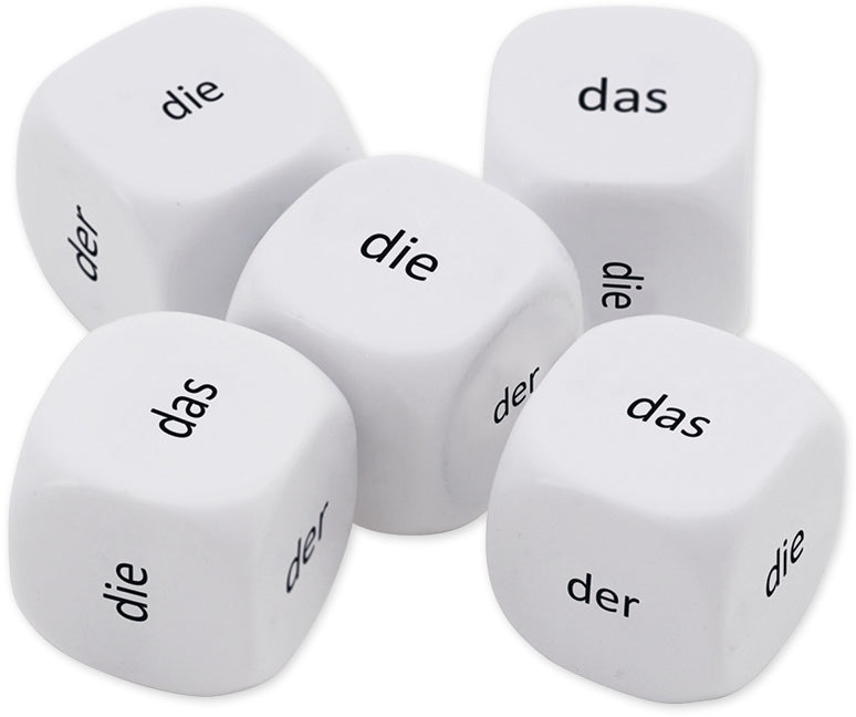 Timetex Würfel-Set – Bestimmte Artikel (der, die, das), 5 Würfel, Ø 1,6 cm