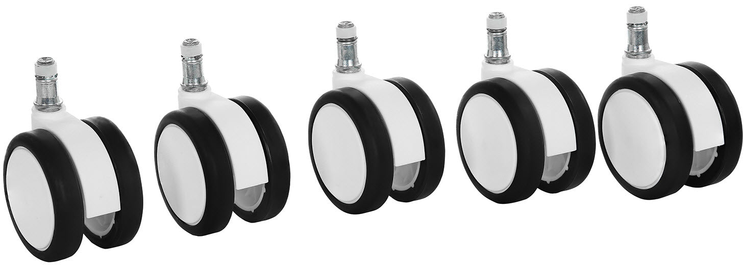 Topstar 6990W Stuhlrollen-Set – für harte Böden – Ø 6 cm, Stift Ø 11 mm, 5er-Set, Doppelrolle, gebremst