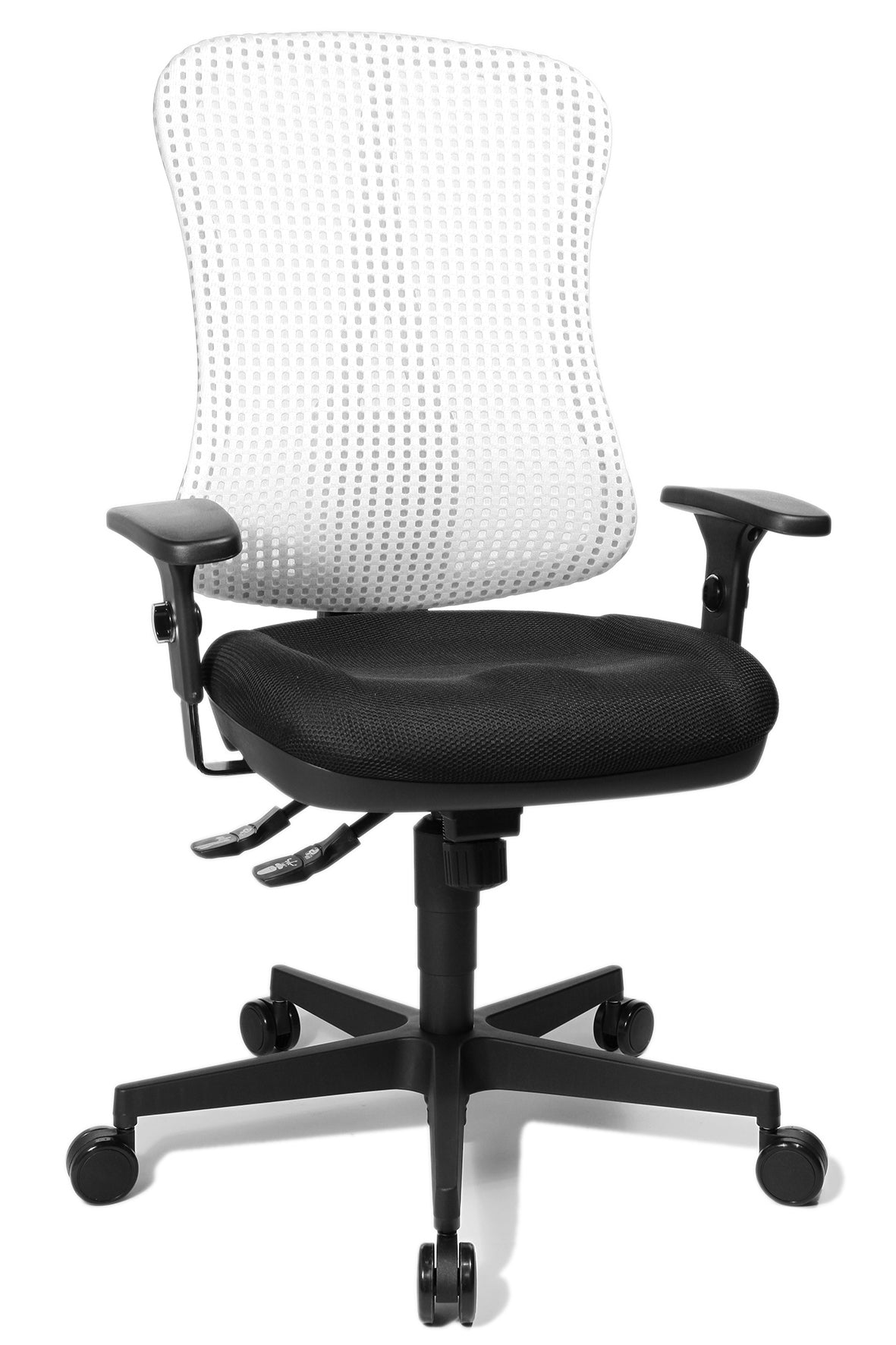 Topstar Network PS HE20P BC0 Bürostuhl – Netzrücken – Weiss, 1D-Armlehnen, Synchronmechanik