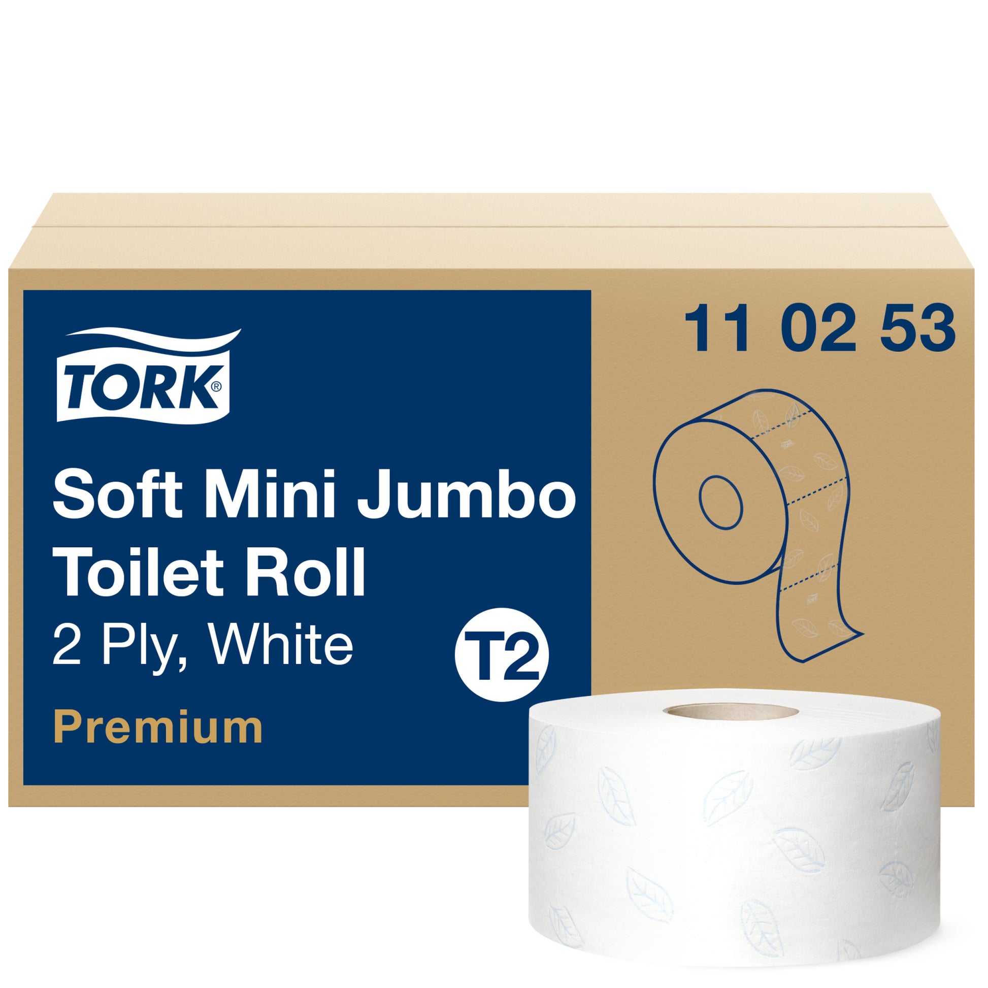 Tork Toilettenpapier Mini Jumbo – 2-lagig, Rollenlänge 170 m, 1'214 Blatt/Rolle – für Tork T2 – 12 Rollen