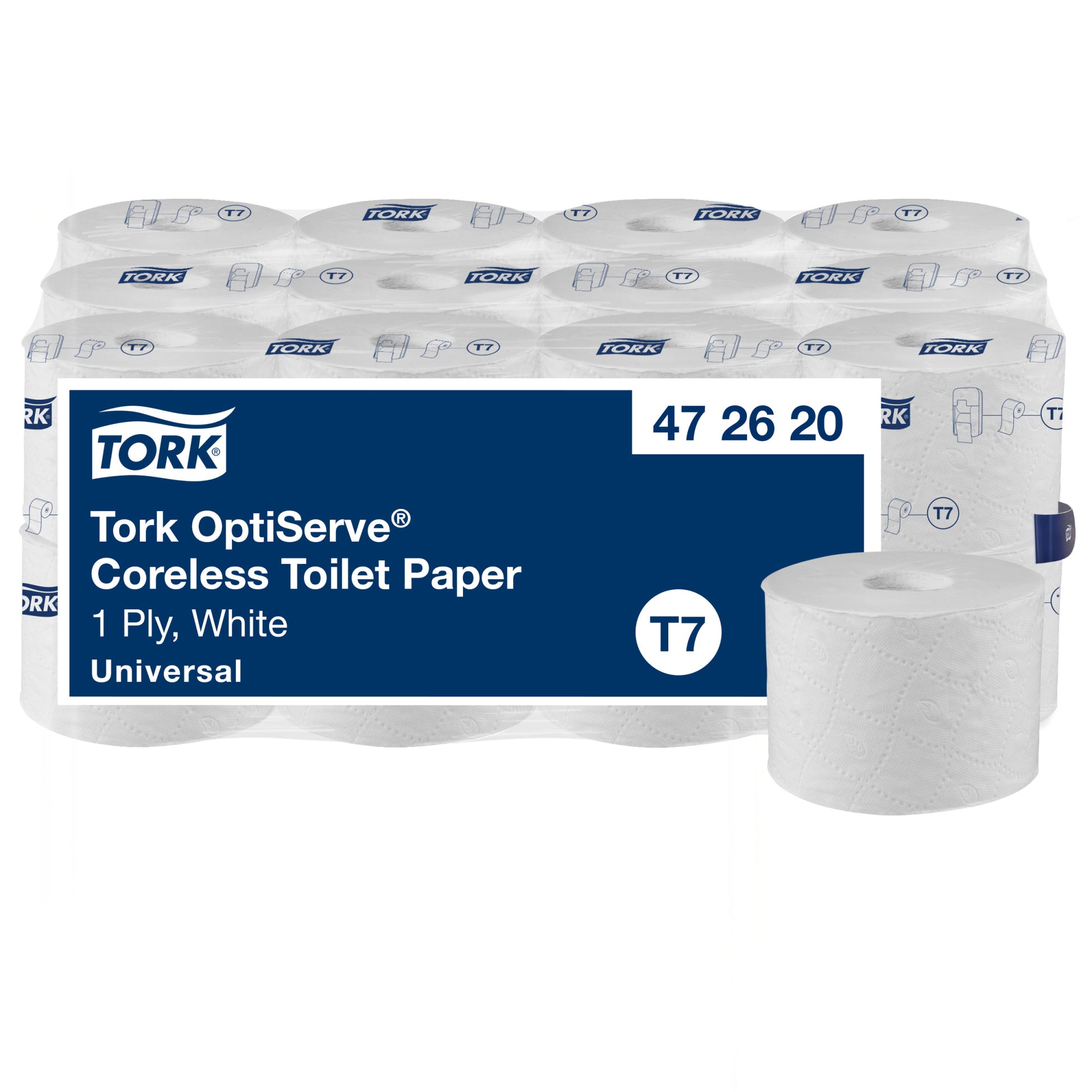 Tork OptiServe Toilettenpapier Systemrolle – 1-lagig, 1'250 Blatt/Rolle – für Tork T7 – 24 Rollen