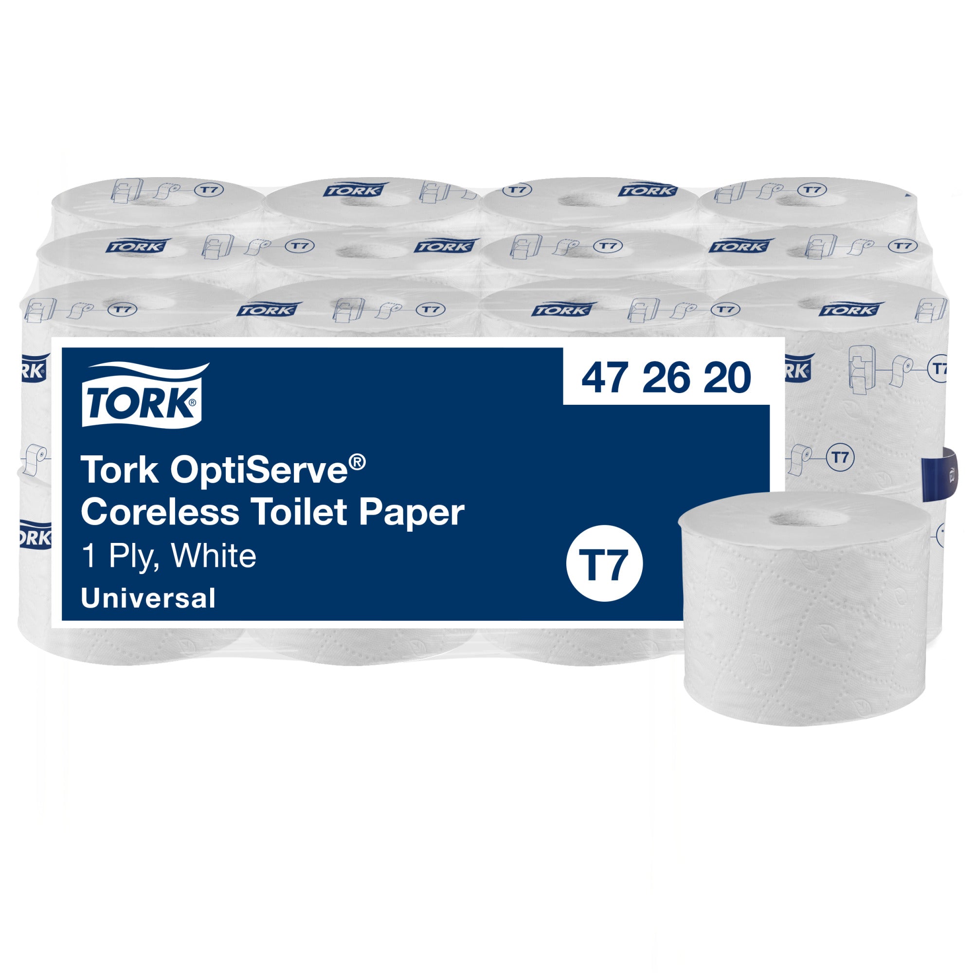 Tork OptiServe Toilettenpapier Systemrolle – 1-lagig, 1'250 Blatt/Rolle – für Tork T7 – 24 Rollen