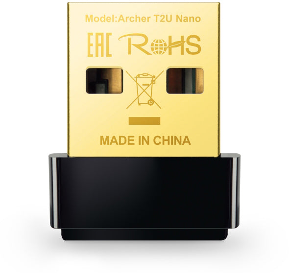 TP-Link Archer T2U Nano USB-WLAN-Adapter – Wi-Fi 5 (802.11ac), bis zu 433/200 Mbit/s, USB 2.0, Schwarz