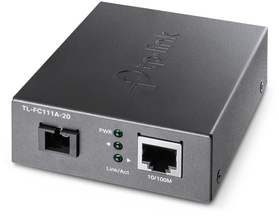 TP-Link FC111A-20 Medienkonverter SC zu RJ-45 – 100 Mbit/s, Einzelmodus SC, bis 20 km, Schwarz