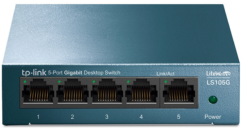 TP-Link TL-SG105S – Unmanaged Gigabit-Switch, 5x RJ-45 (1G), Metallgehäuse, Wand-/Tischmontage, Schwarz