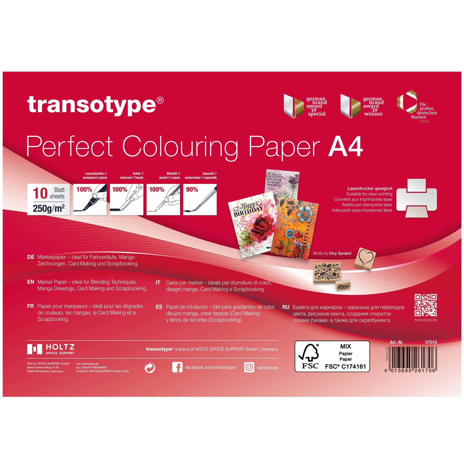 Transotype Markerpapier – A4 – 250 g/m² – 10 Blatt – FSC