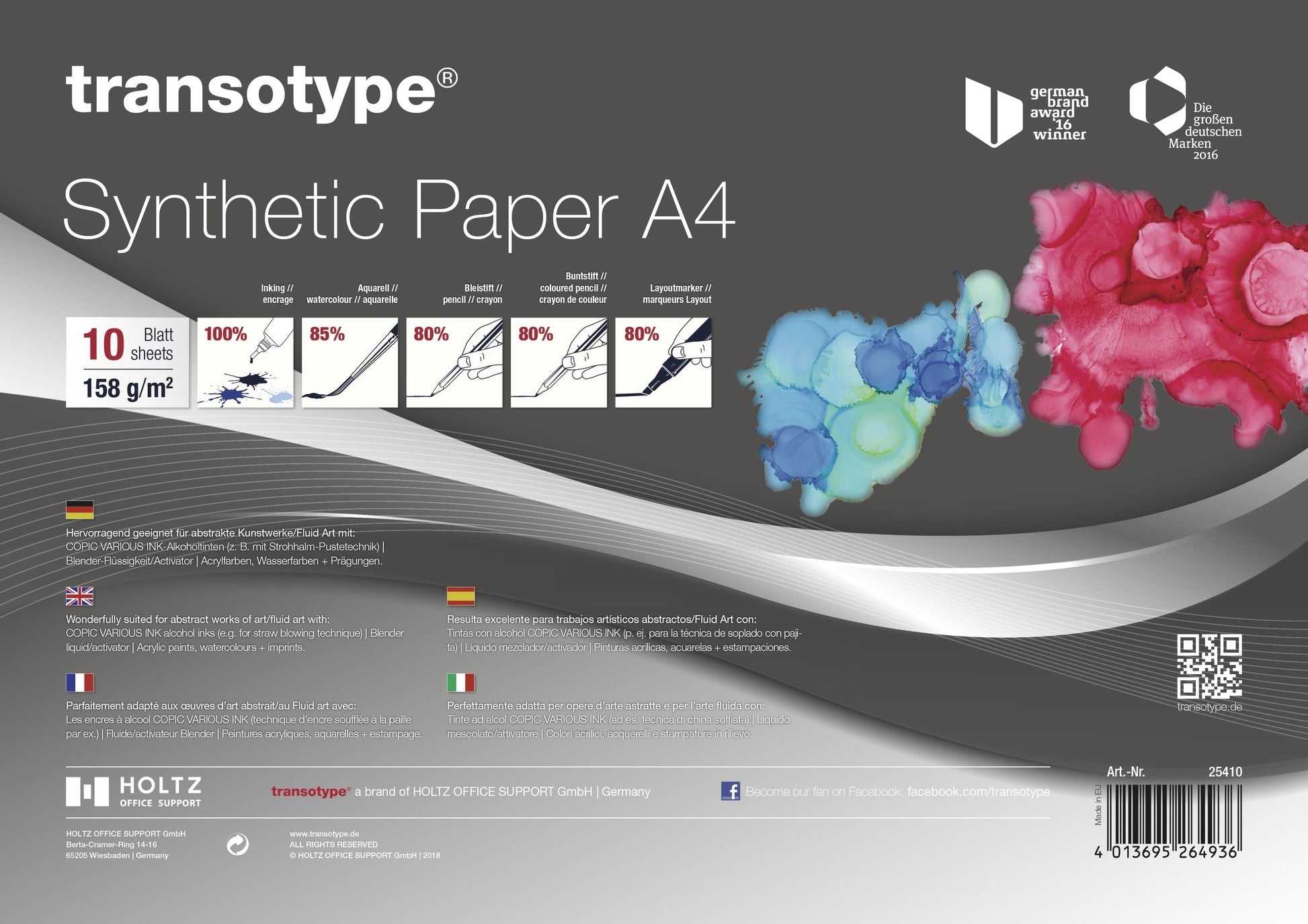 Transotype Zeichenpapier – A4 – 158 g/m² – 10 Blatt – Weiss