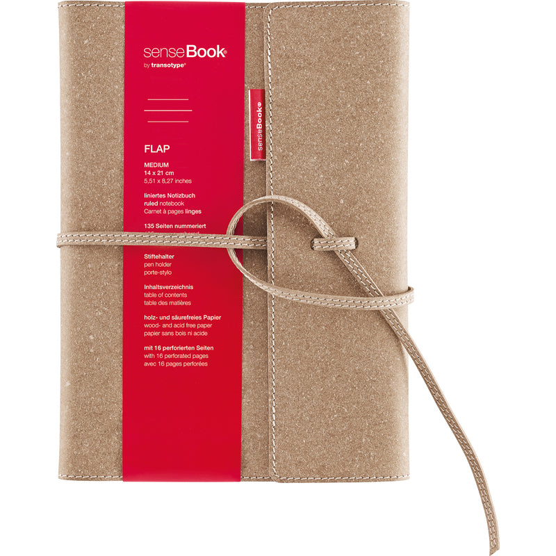 Transotype Notizbuch – A5 (155 × 222 mm) – Stiftschlaufe, Rotes Lesebändchen, Beige