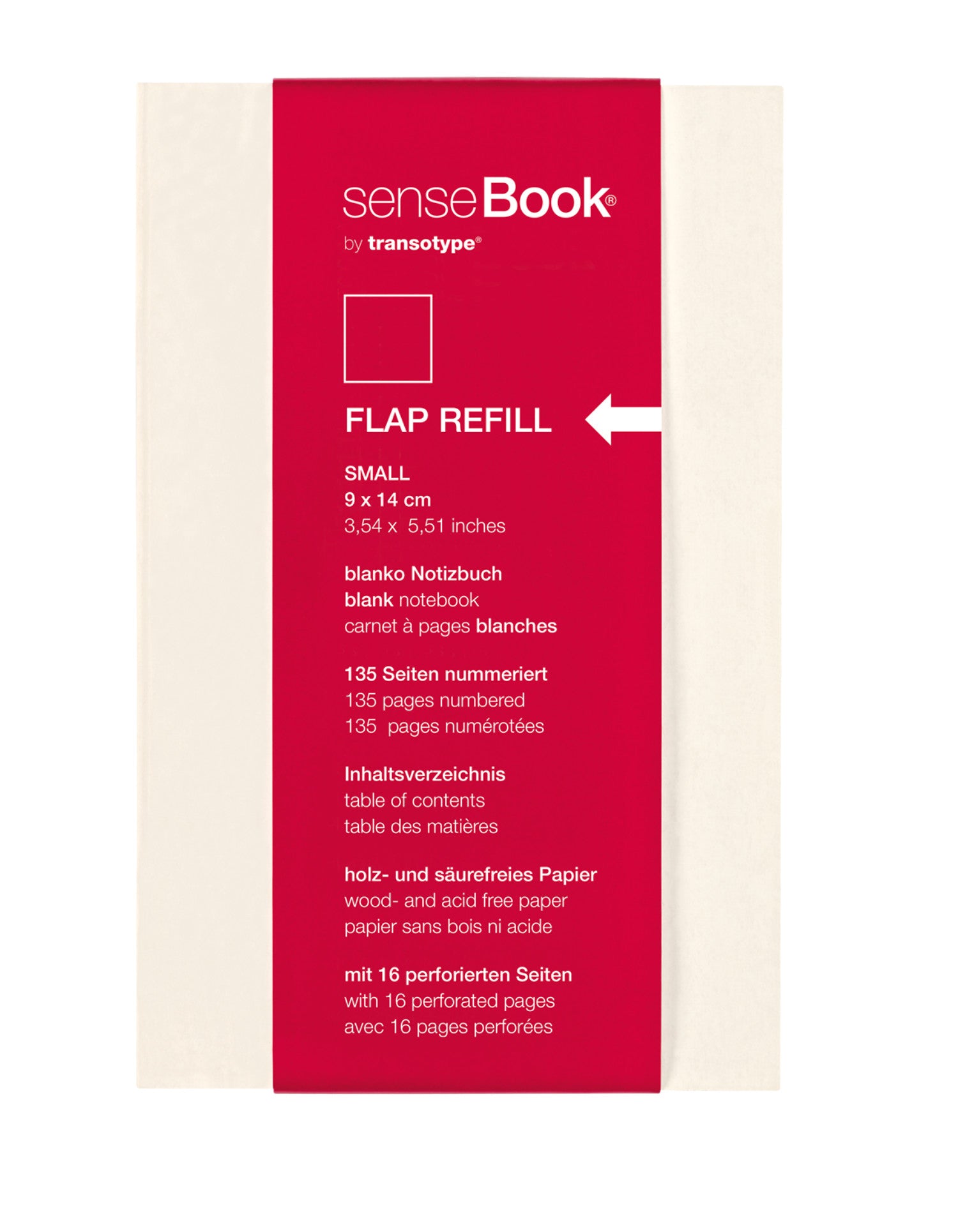 Transotype Ersatzzettel – 90 × 143 mm – 80 g/m² – Gebunden, Mikroperforiert, Lineal aus Papier, Beige