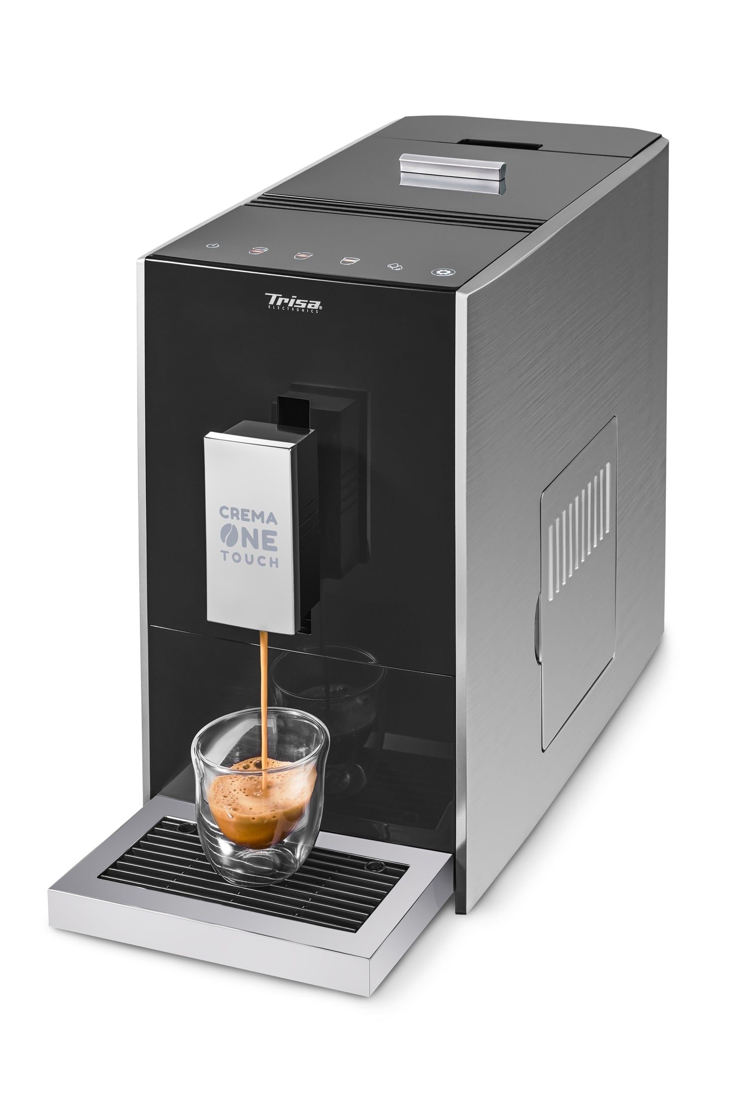 Trisa Crema One Touch 6220.4245 Kaffeevollautomat – 1,2 l, 130 g Bohnenbehälter, 19 bar, schwarz/silber