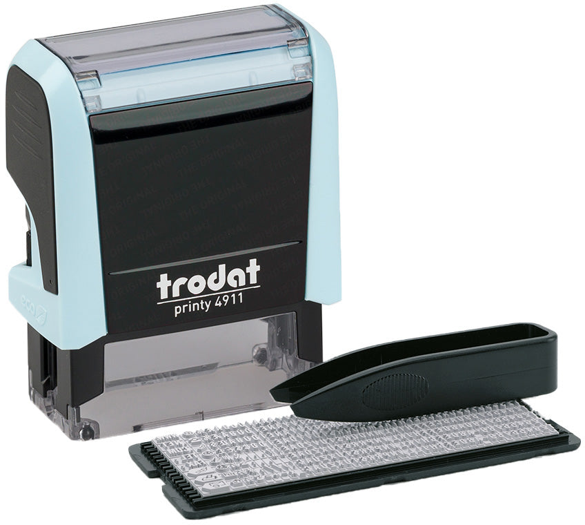 Trodat Printy 4911 – Selbstfärbender Textstempel zum Selbersetzen – Abdruck 38 × 14 mm – Pastellblau