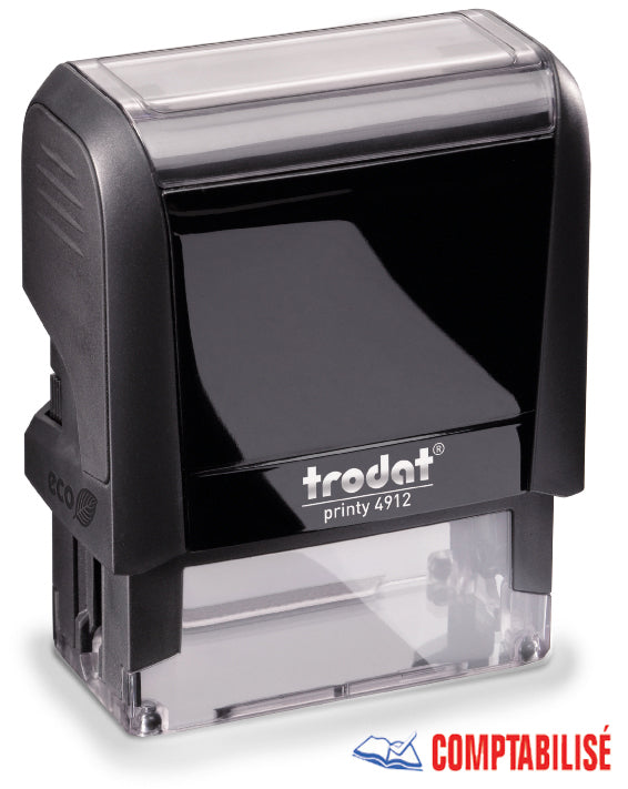 Trodat 4912COMPT – Selbstfärbender Wortstempel, Text Comptabilisé, Französisch – Abdruck 47 × 18 mm – blau/rot