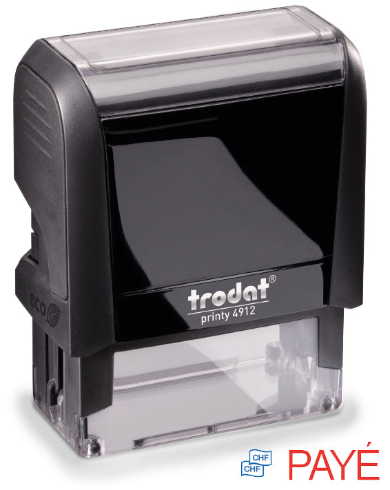 Trodat Printy 4912PAYE – Selbstfärbender Wortstempel, Text Payé, Französisch – Abdruck 47 × 18 mm – blau/rot